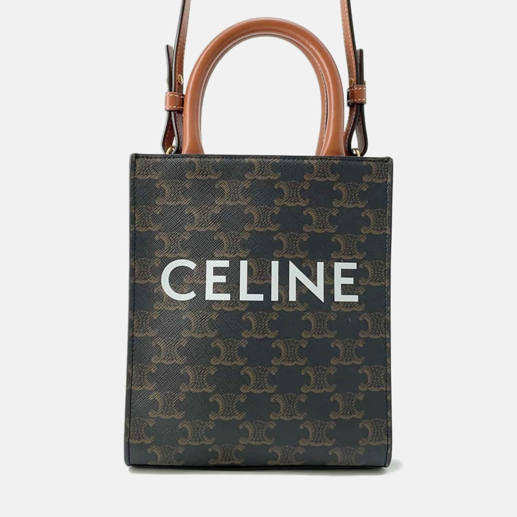 

Celine Tan PVC Leather Triomphe Canvas Vertical Cabas Size Mini