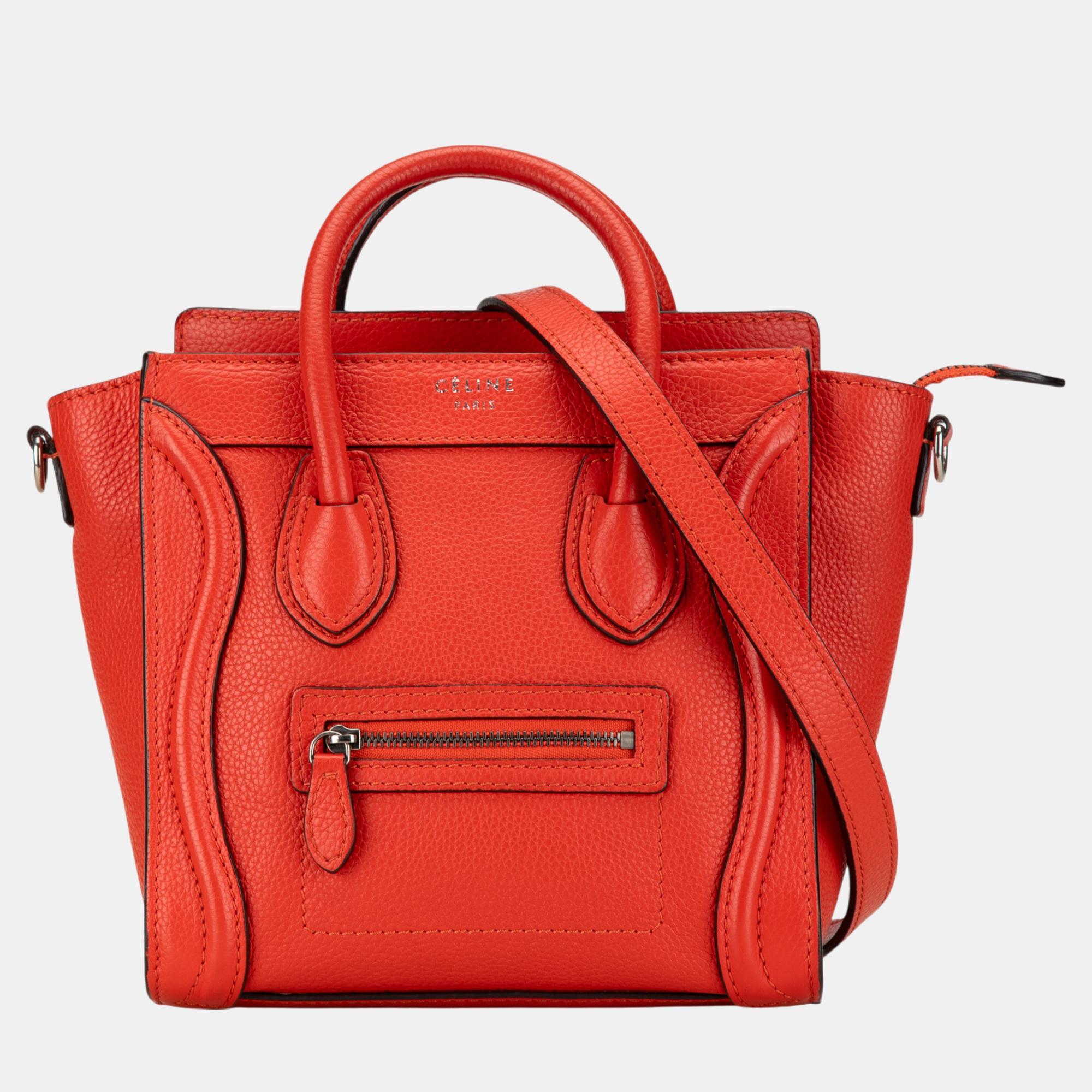 

Celine Red Nano Luggage Tote Leather Satchel