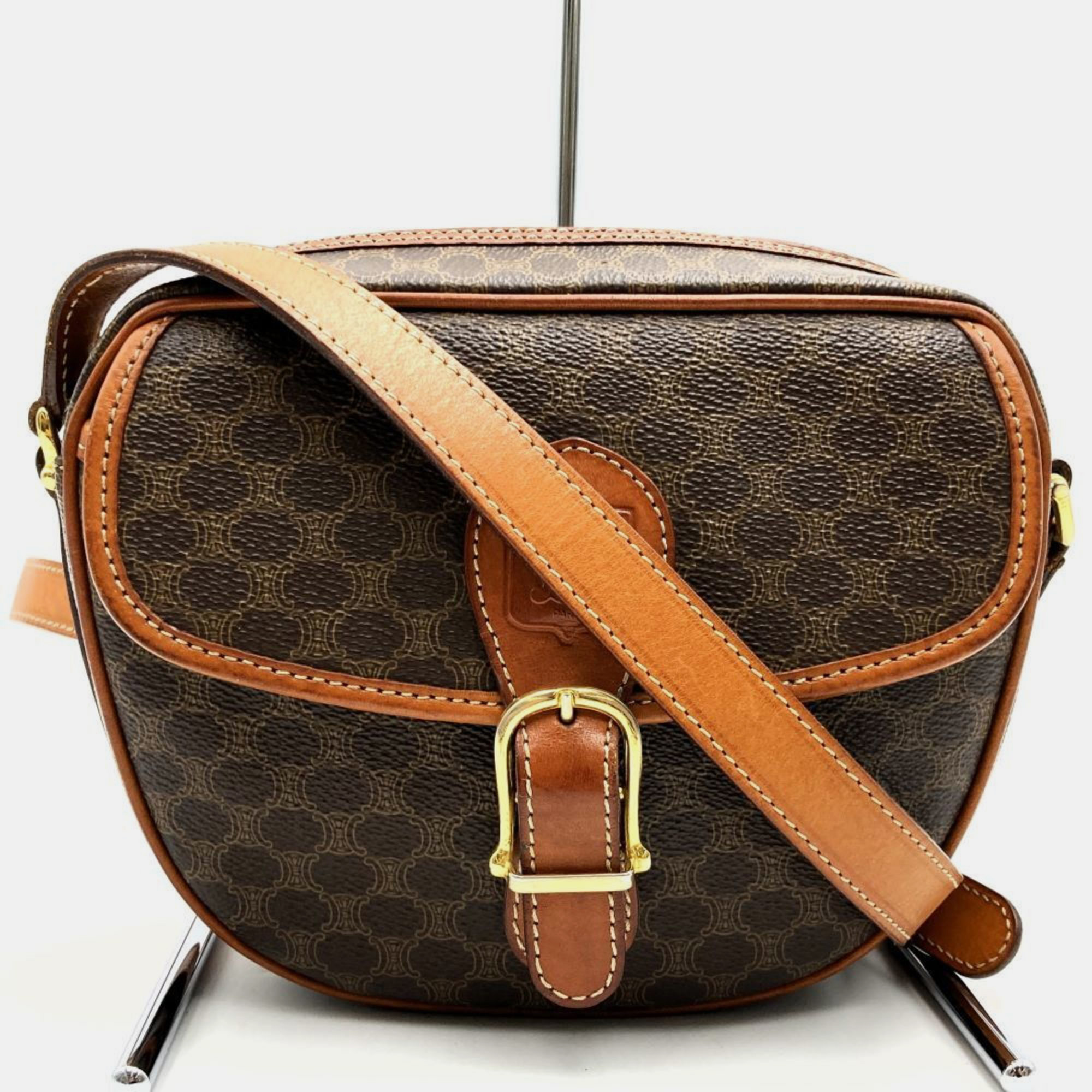 Celine Leather Brown Macadam Shoulder Bag 