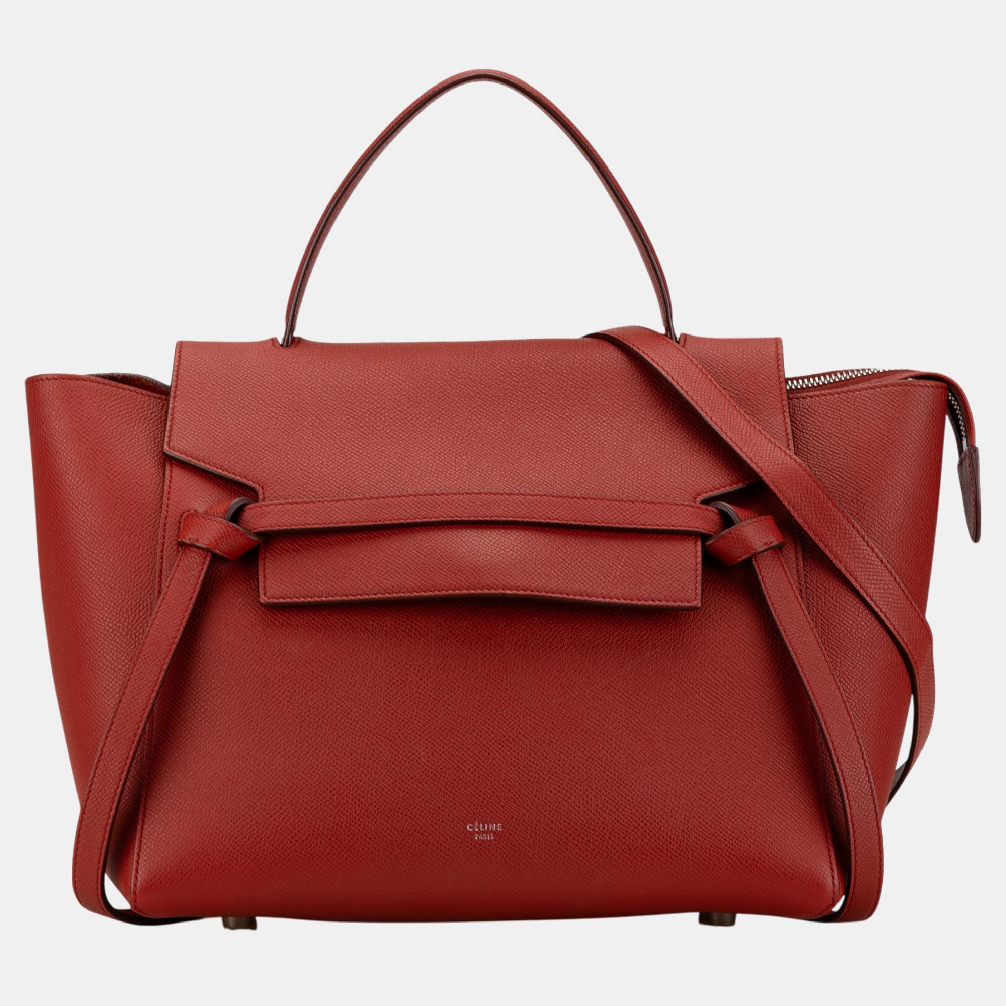 

Celine Micro Leather Belt Satchel, Red