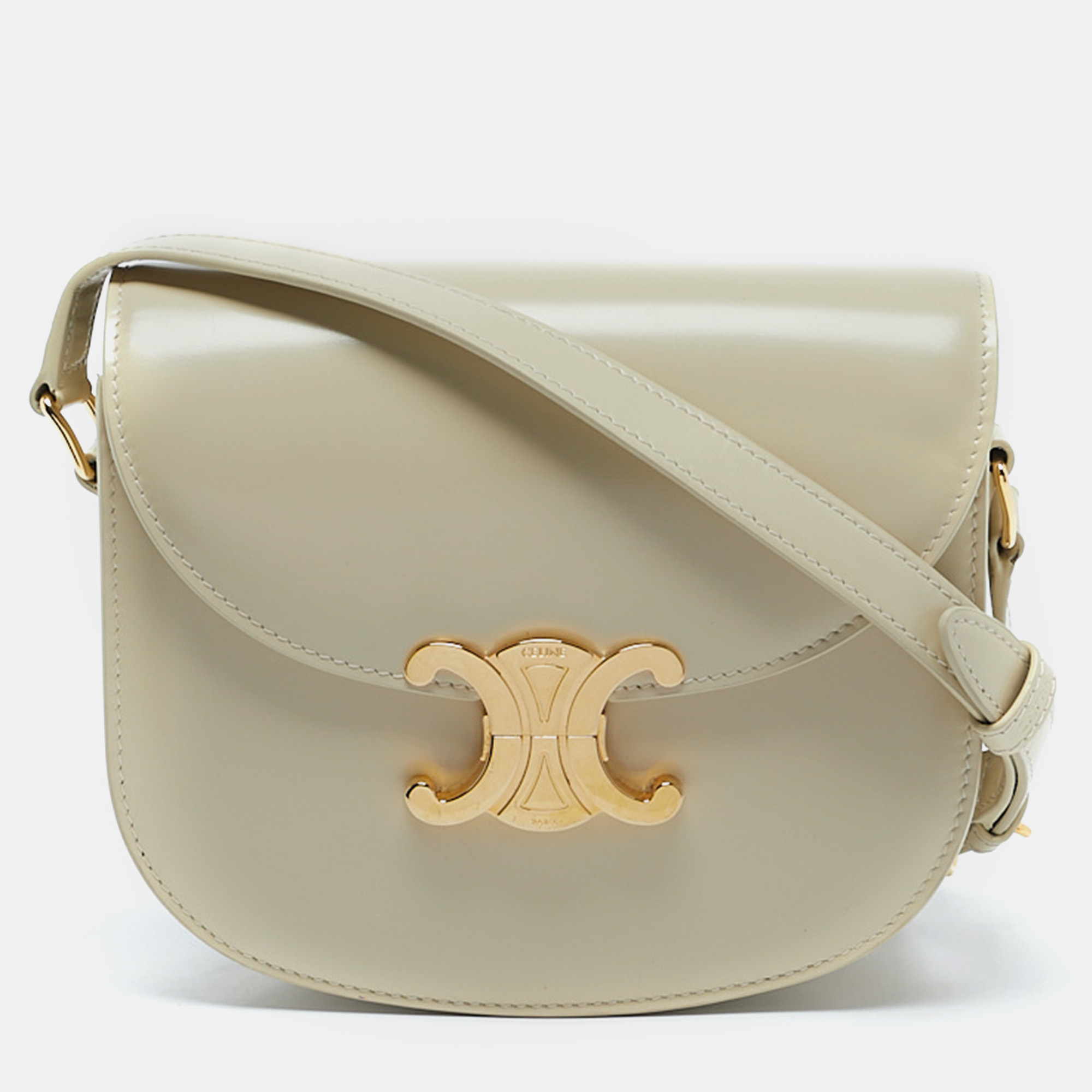 

Celine Off White Glossy Leather Triomphe Saddle Crossbody Bag