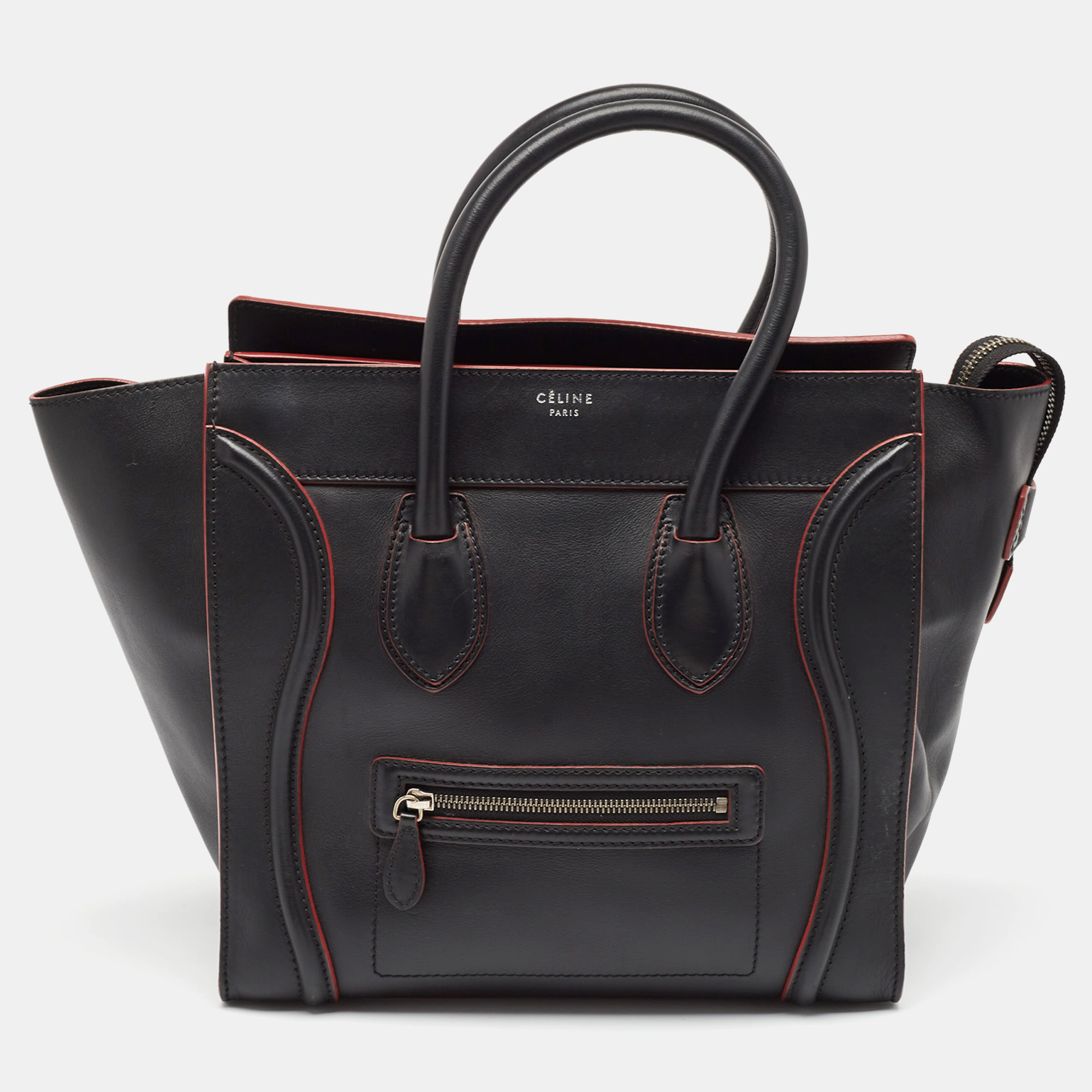 

Celine Black/Red Leather Mini Luggage Tote