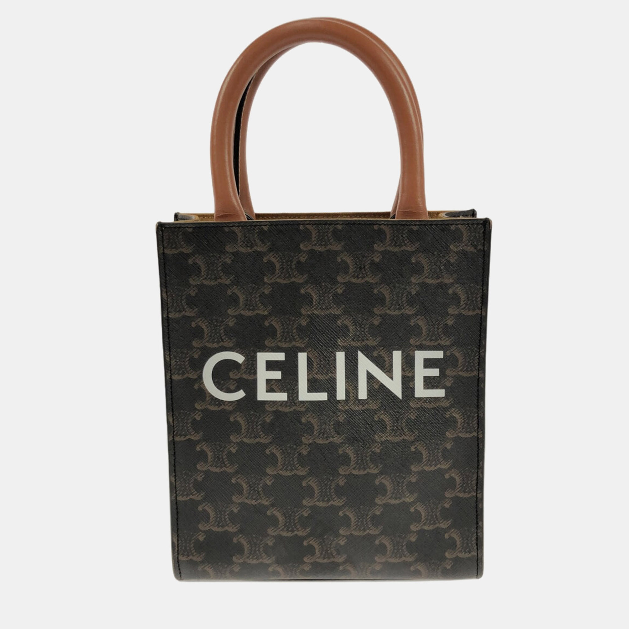 

Celine Brown Coated Canvas and Fabric Celine Mini Triomphe Coated Canvas Vertical Cabas Satchel