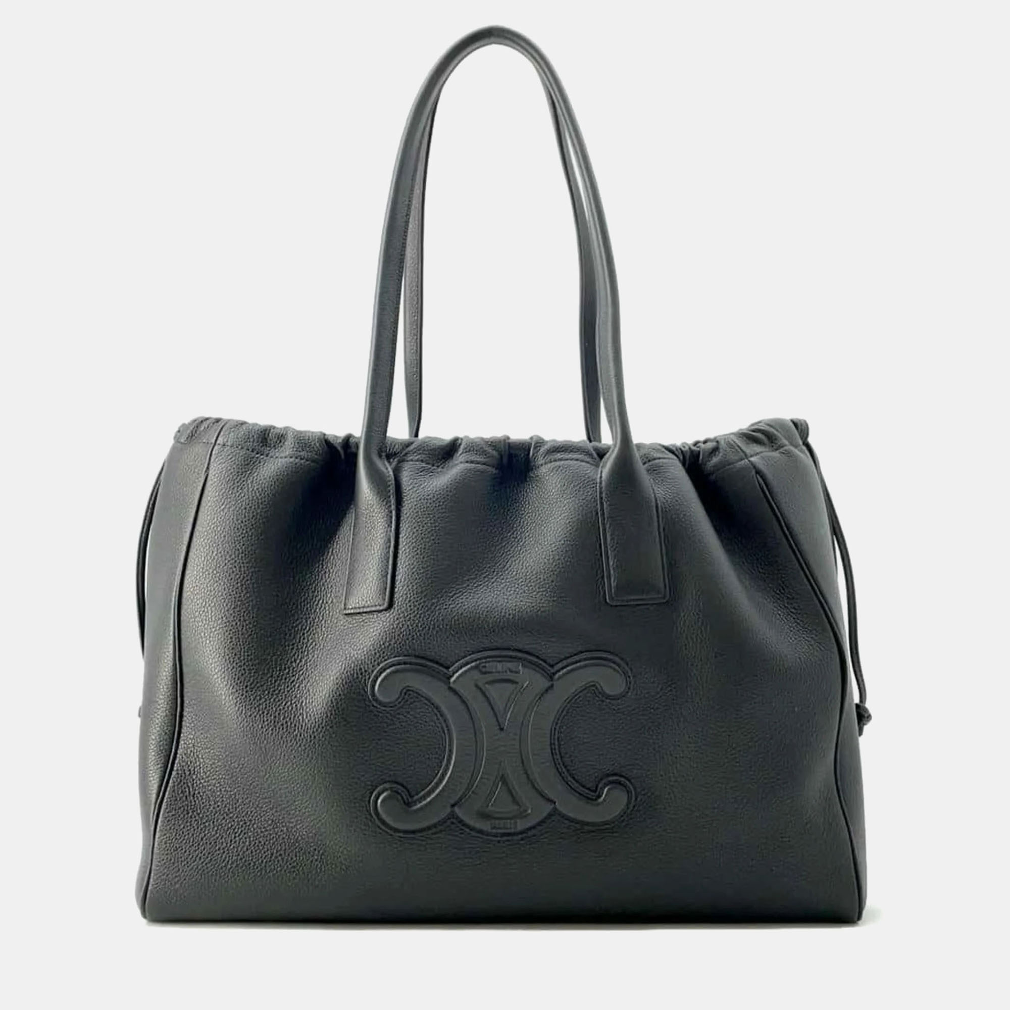 

Celine Black Cabas Drawstring Cuir Triomphe Tote Bag