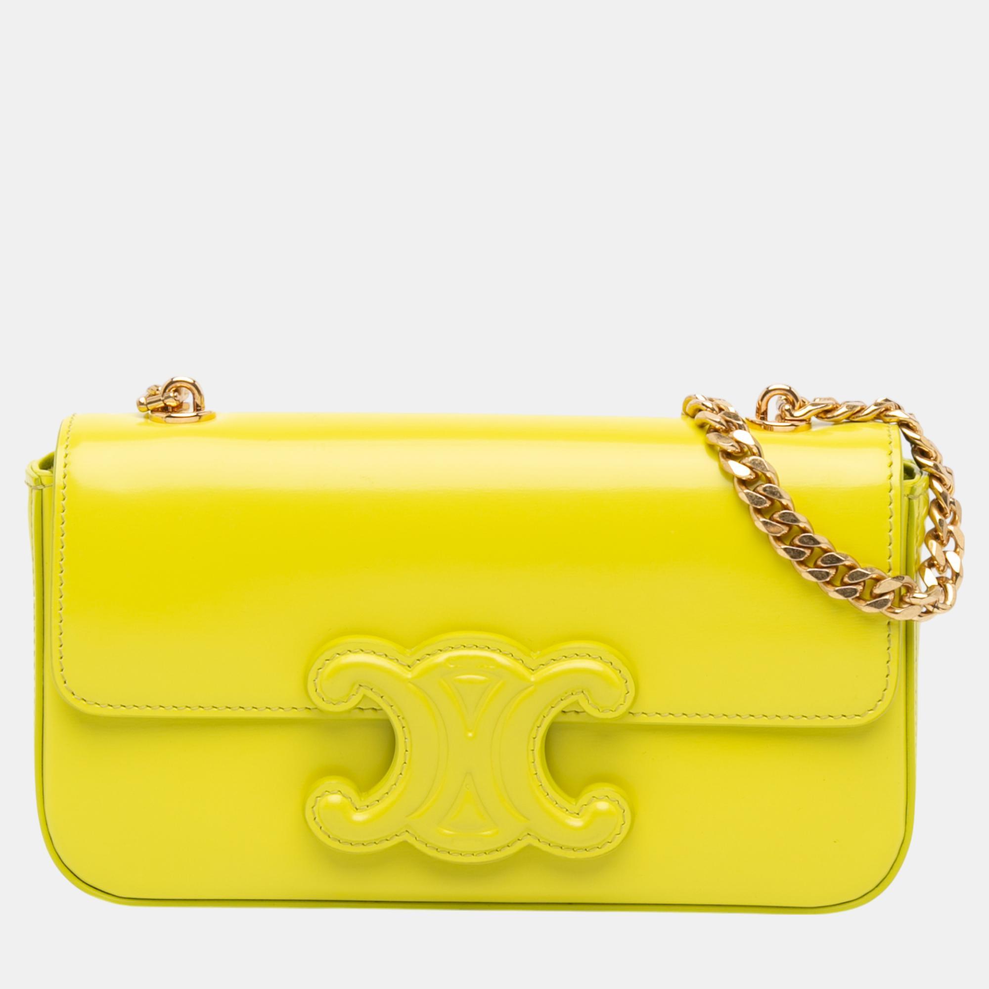 

Celine Yellow Triomphe Calfskin Cuir Chain Shoulder Bag