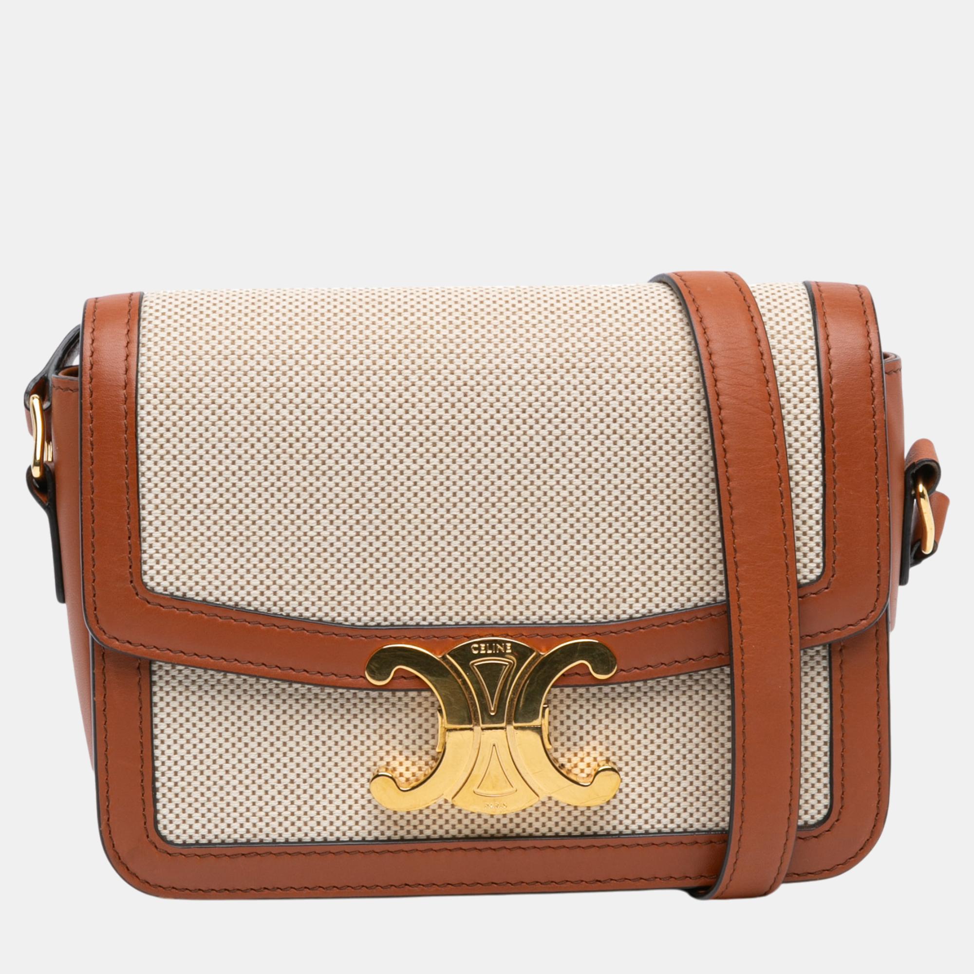 

Celine Beige/Brown Teen Canvas Triomphe Crossbody