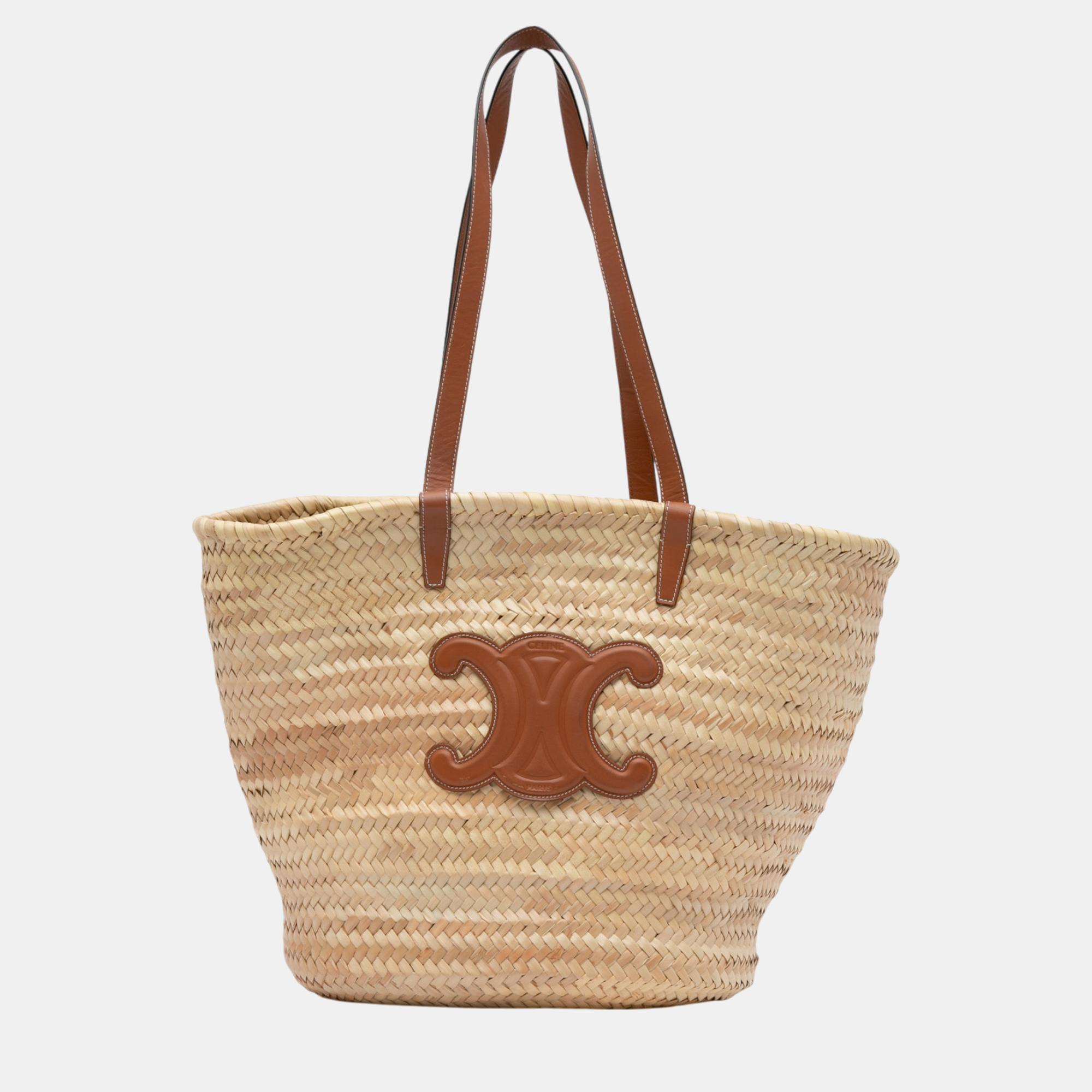 

Celine Beige/Brown Large Triomphe Raffia Panier Tote