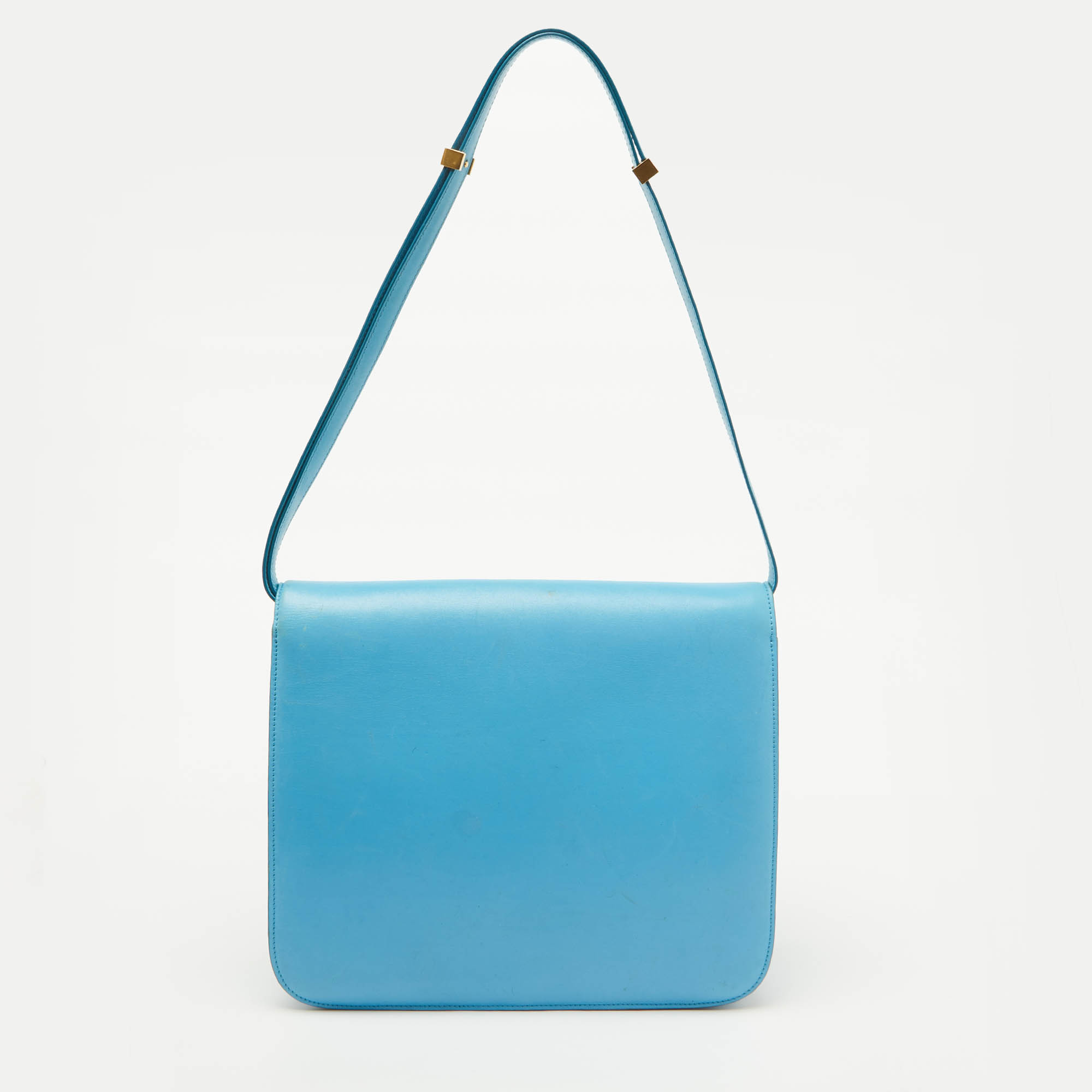 Celine Blue Leather Large Classic Box Shoulder Bag 