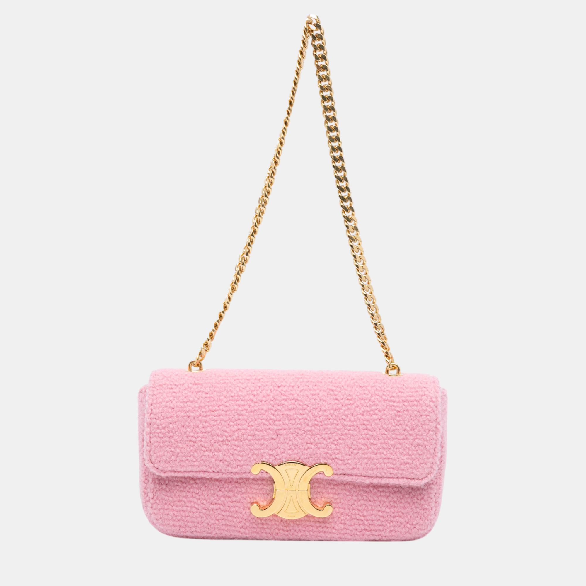 

Celine Pink Tweed Triomphe Claude Chain Shoulder Bag