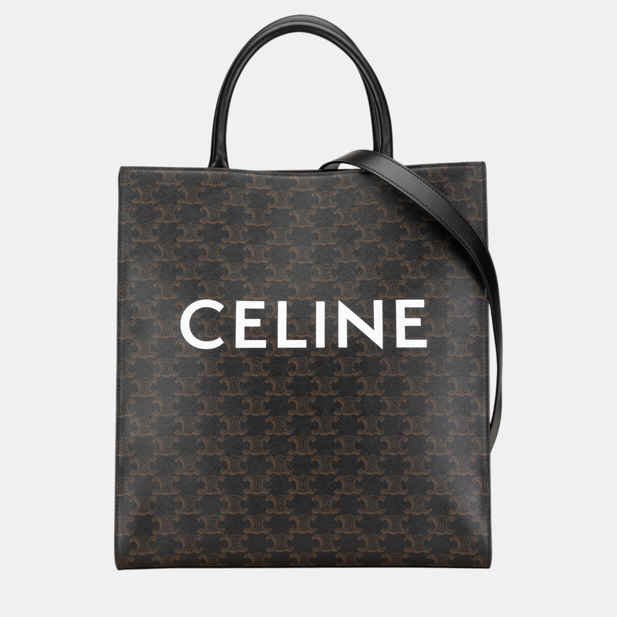 

Celine Black Medium Triomphe Coated Canvas Vertical Cabas Satchel