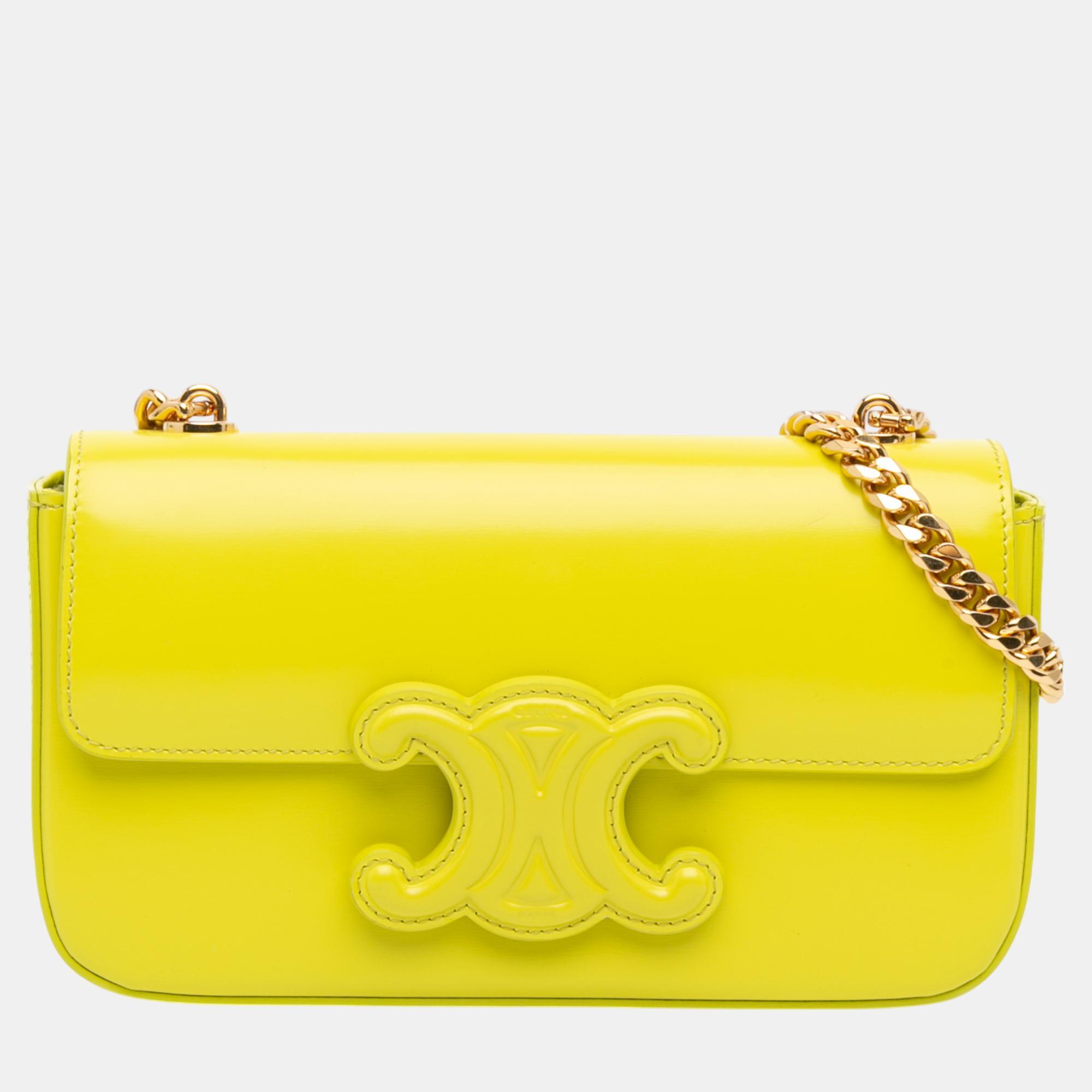 

Celine Yellow Triomphe Calfskin Cuir Chain Shoulder Bag