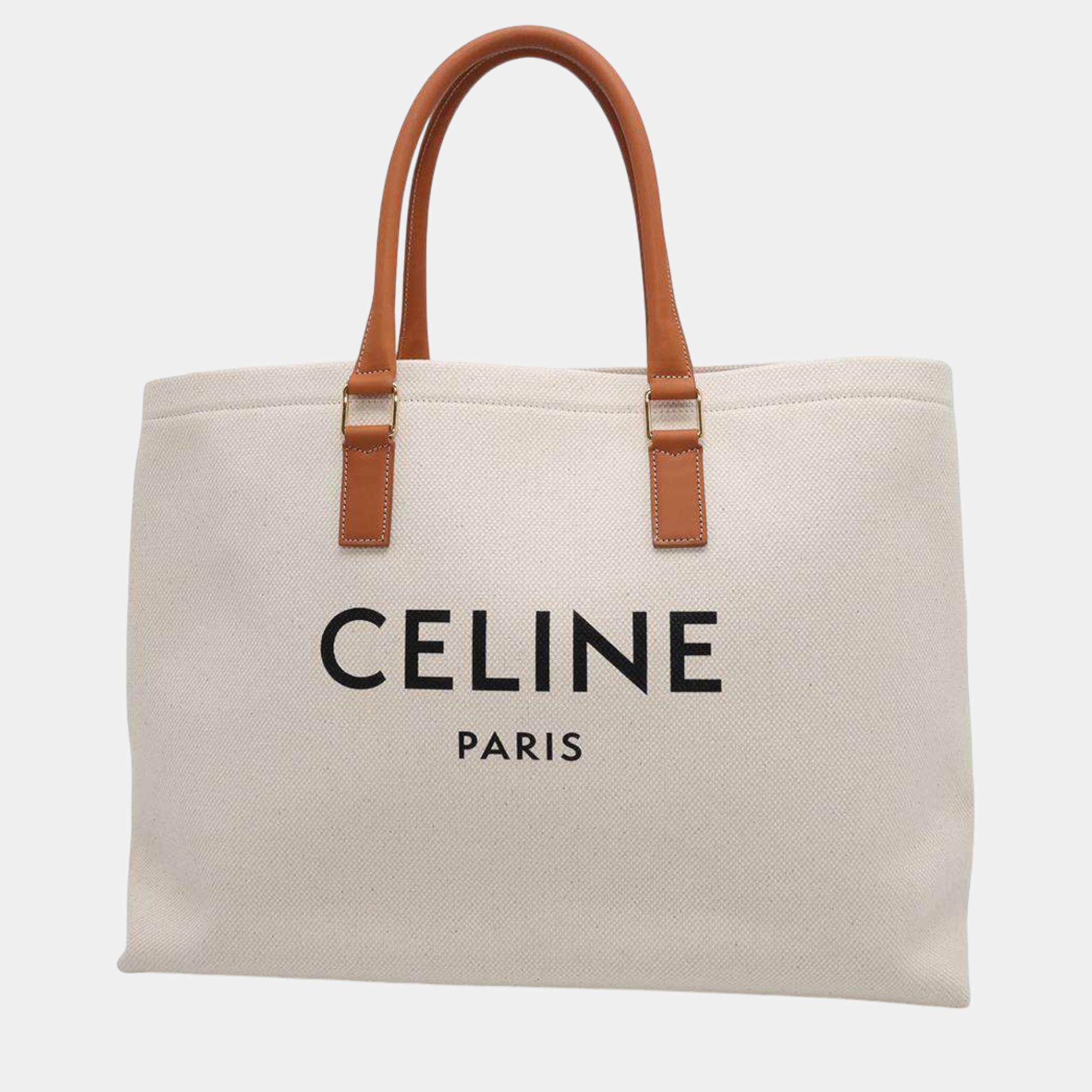 

Celine Natural/Brown Canvas Leather Horizontal Cabas Tote Bag, Beige