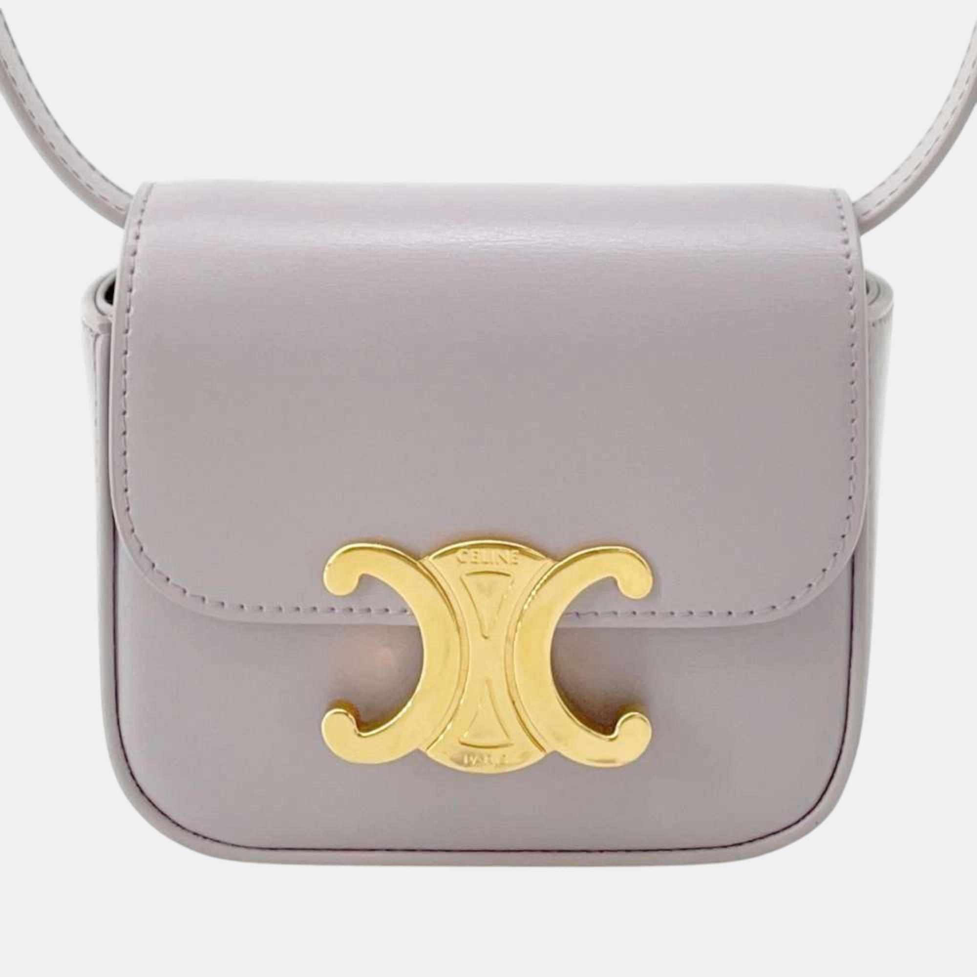 Pre-owned Celine Light Lilac Leather Mini Claude Shoulder Bag In Purple