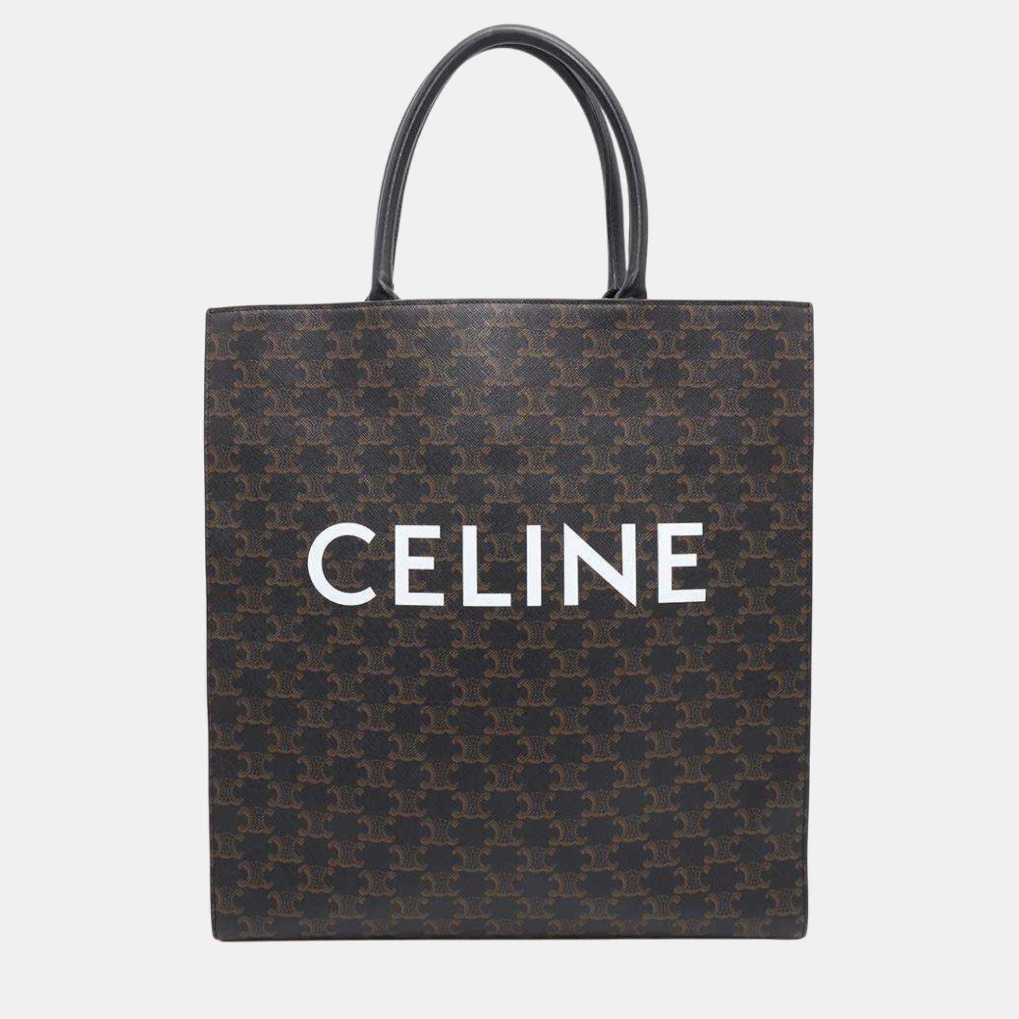 

Celine Black/Brown PVC Leather Triomphe Vertical Cabas Bag Size Large