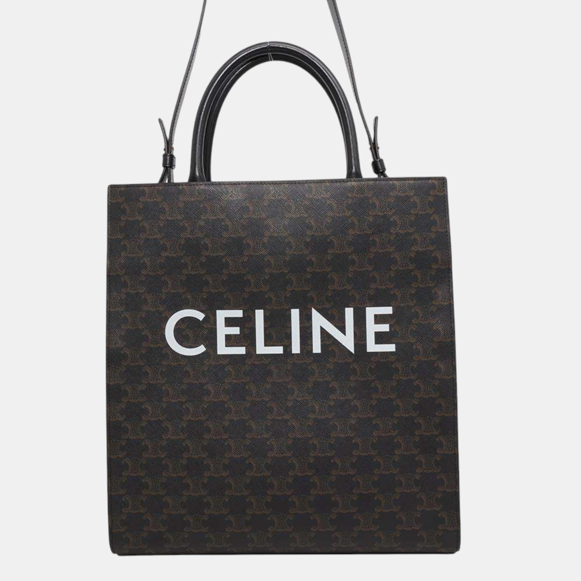 

Celine Black/Brown Pvc Coated Canvas Triomphe Vertical Hippo bag Size Medium