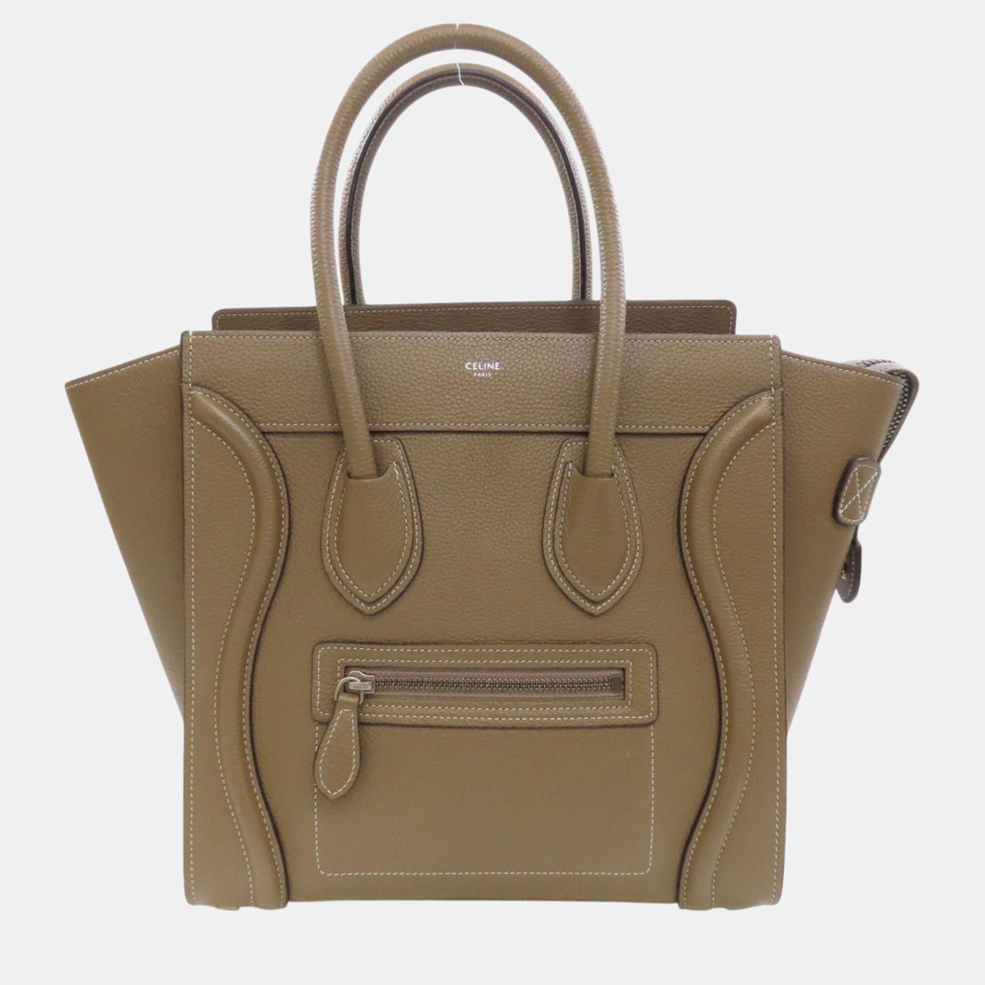 

Celine Calfskin Micro Luggage Handbag, Beige