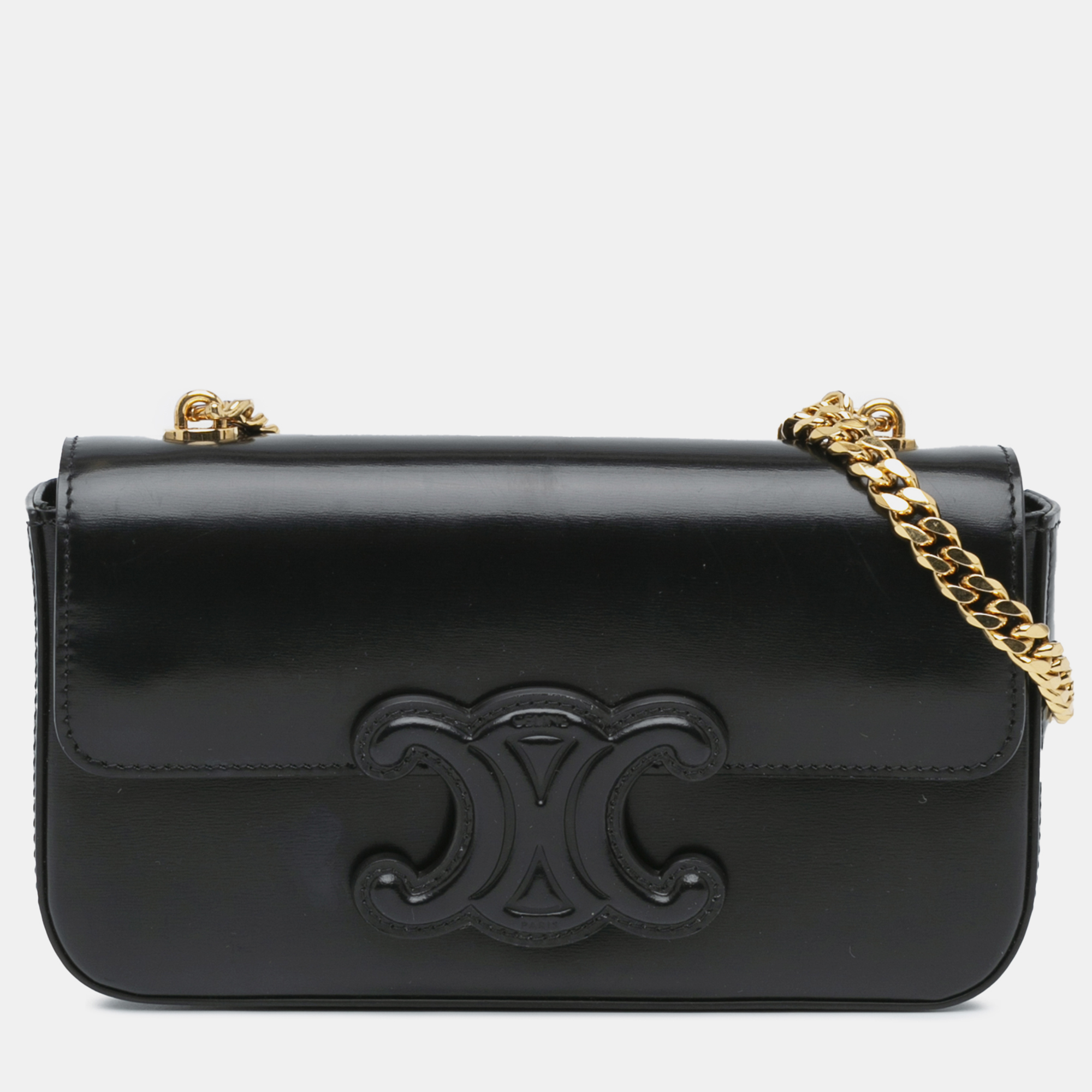 

Celine Calfskin Cuir Triomphe Chain Shoulder Bag, Black