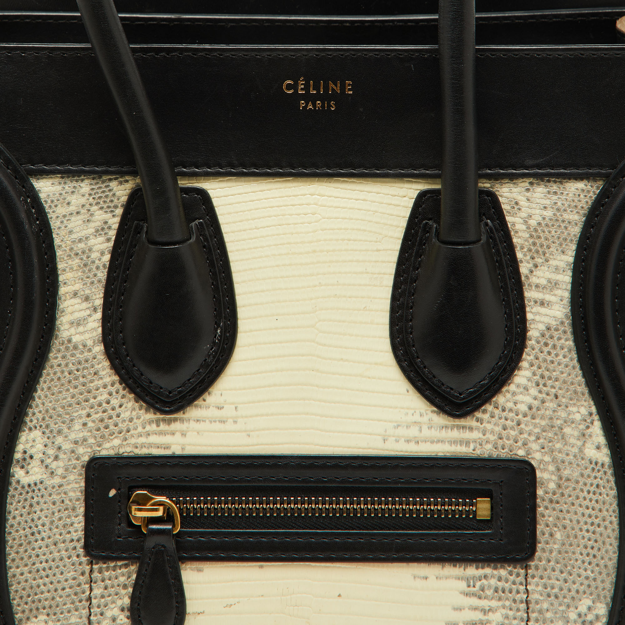 Celine Tri Color Lizard Leather and Suede Micro Luggage Tote 