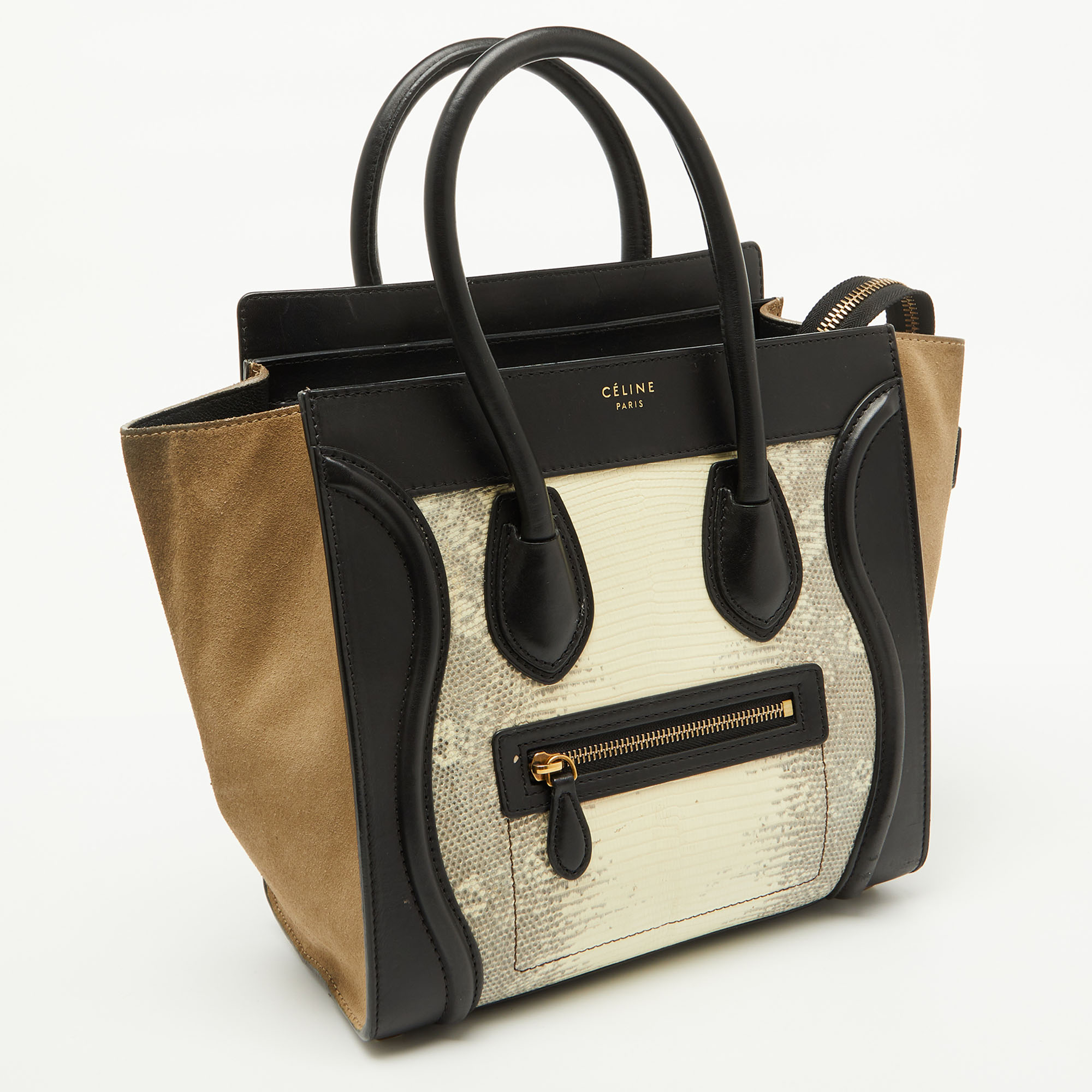 Celine Tri Color Lizard Leather and Suede Micro Luggage Tote 