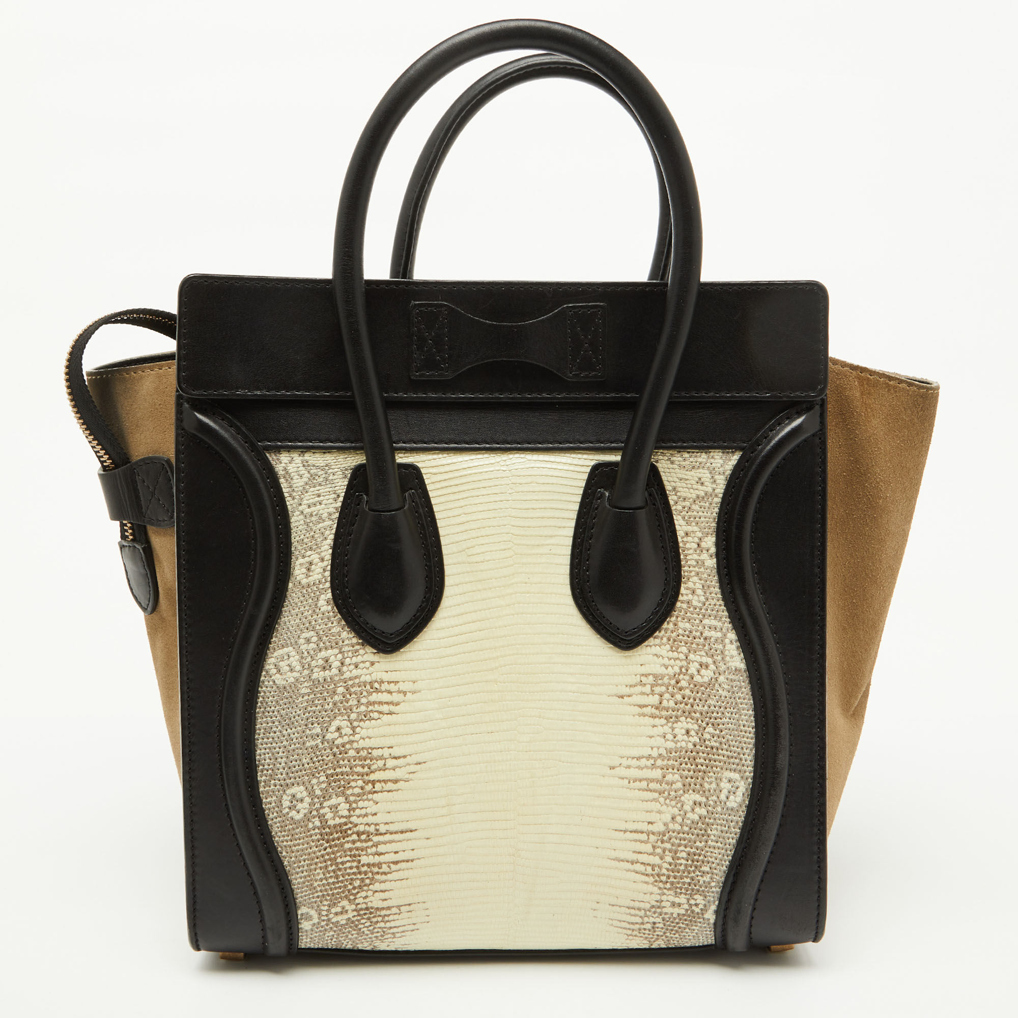Celine Tri Color Lizard Leather and Suede Micro Luggage Tote 
