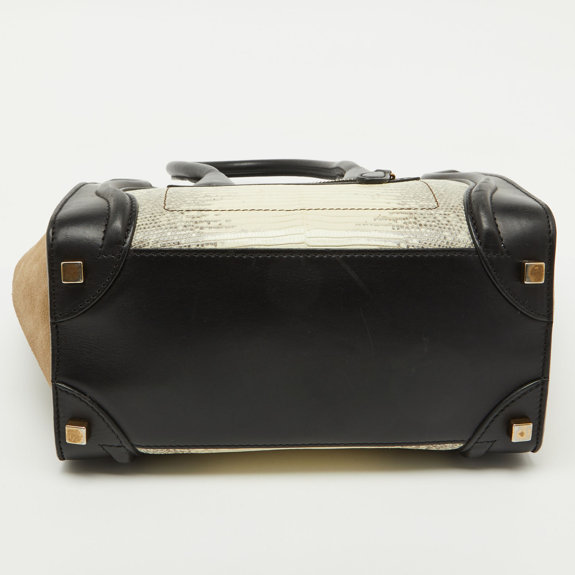 Celine Tri Color Lizard Leather and Suede Micro Luggage Tote 