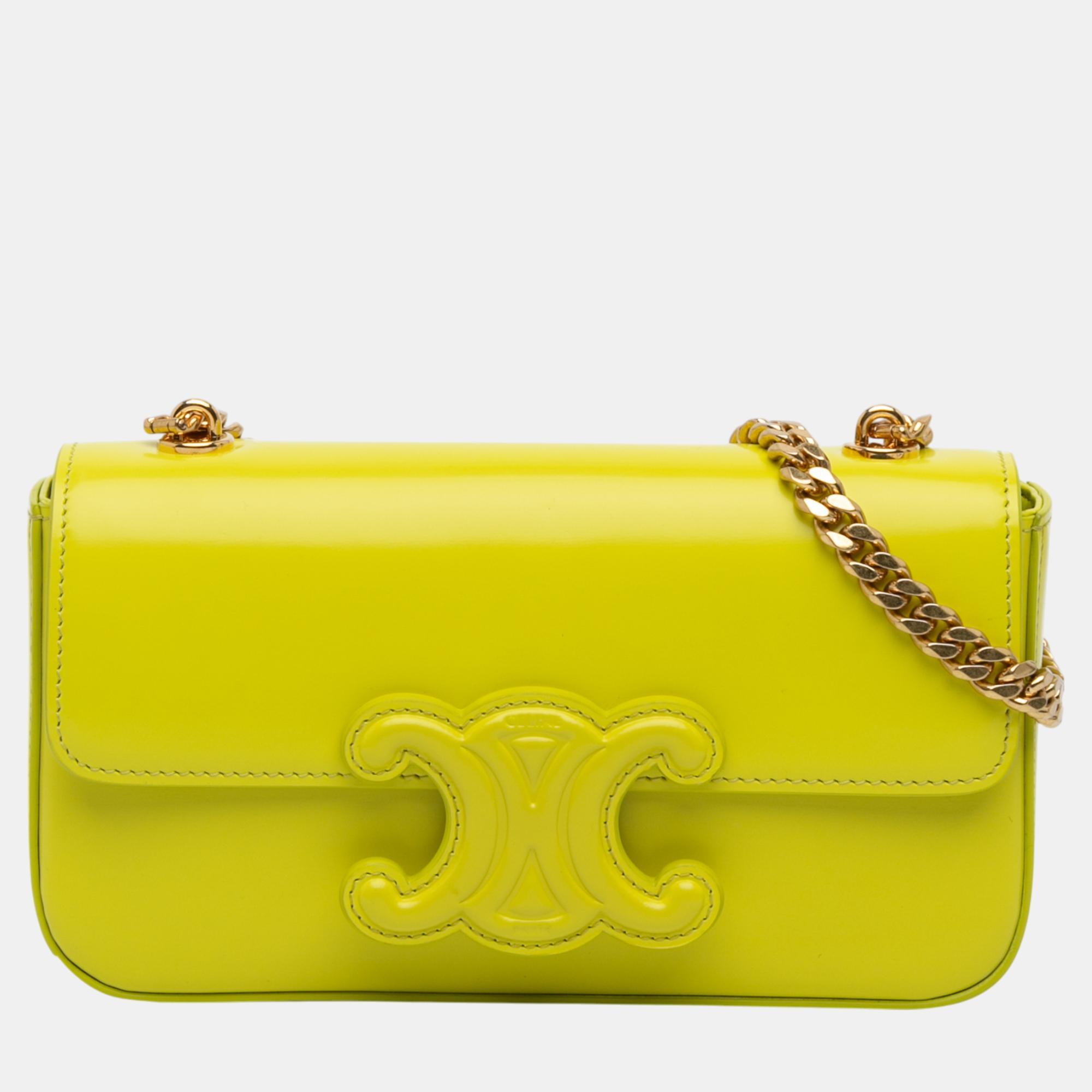 

Celine Yellow Triomphe Calfskin Cuir Chain Shoulder Bag