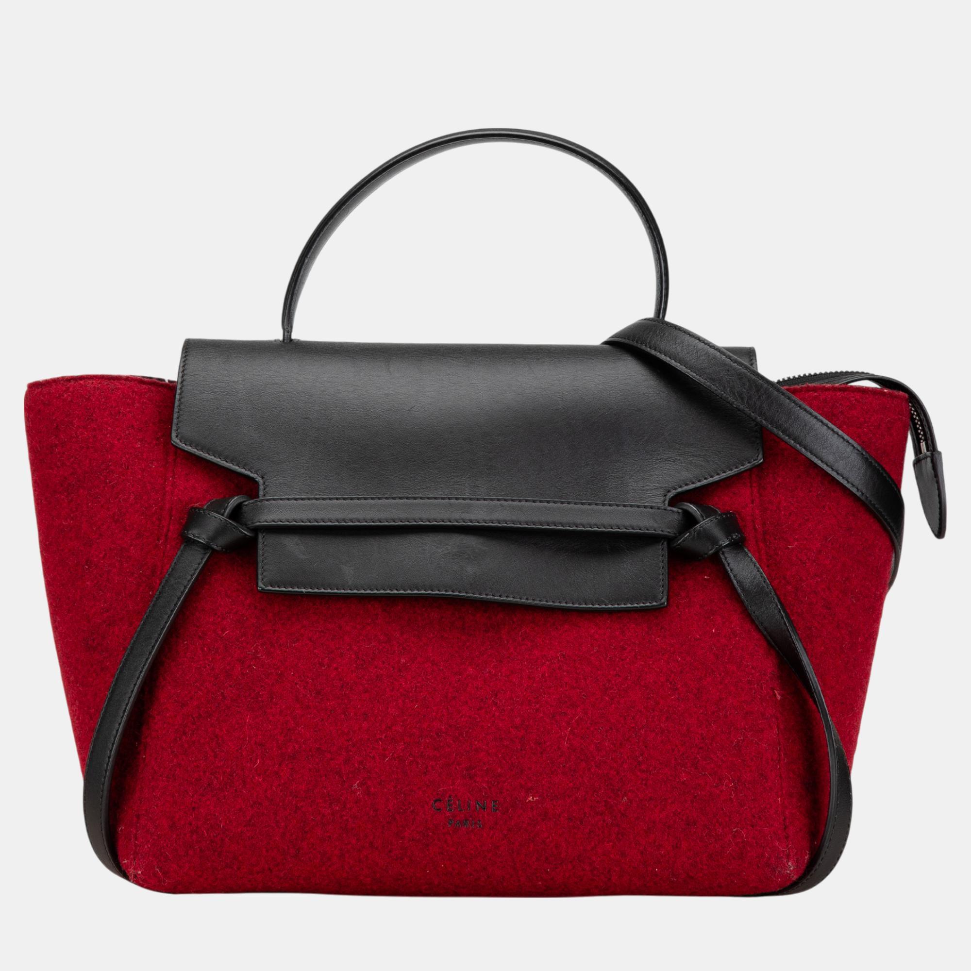 Pre-owned Celine Red Mini Felt And Calfskin Belt Satchel