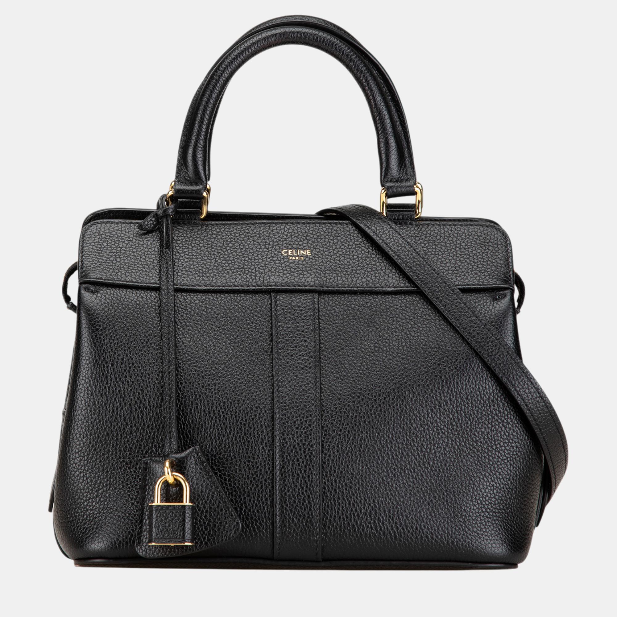 

Celine Black Small Cabas de France Leather Satchel