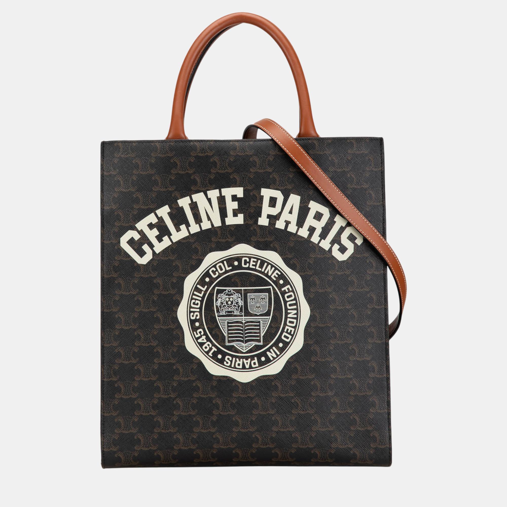 

Celine Brown Small Triomphe Coated Canvas Paris Print Vertical Cabas