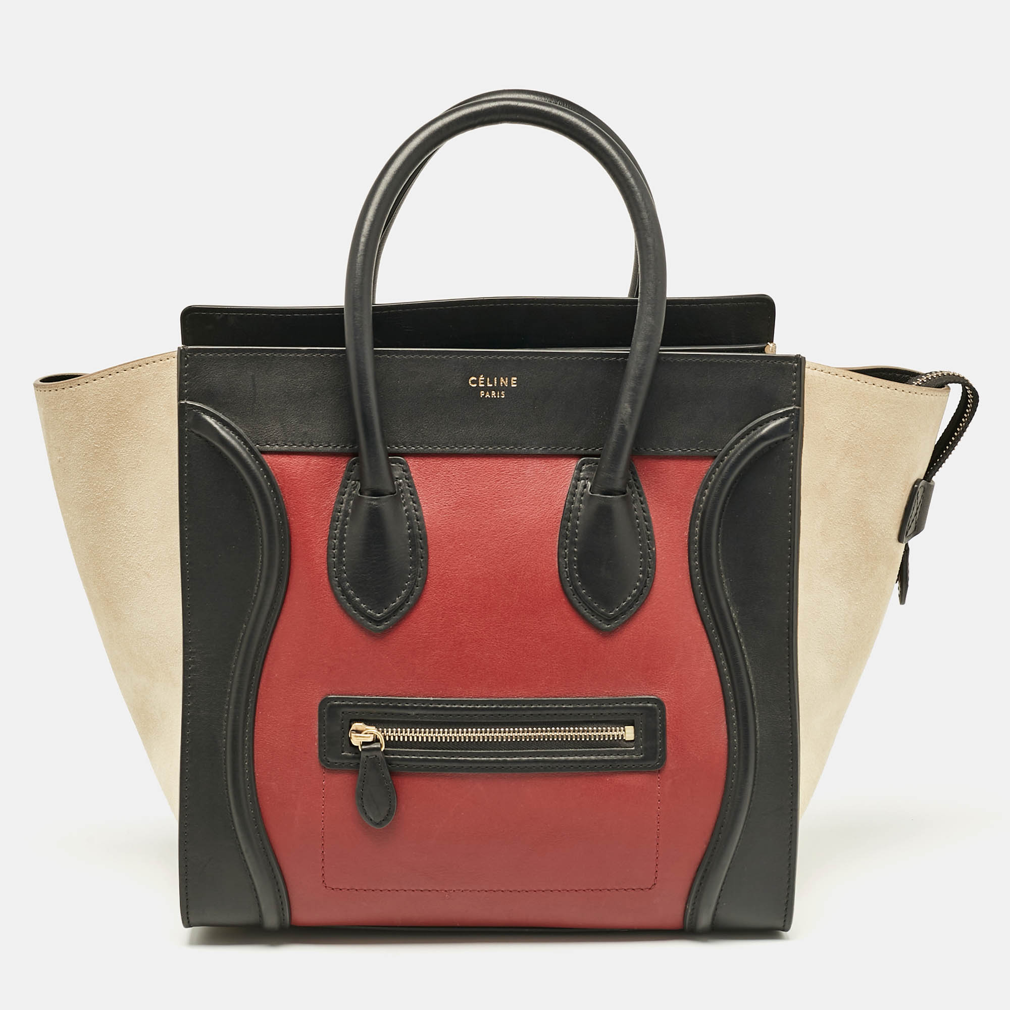 

Celine Tricolor Leather and Suede Mini Luggage Tote, Multicolor