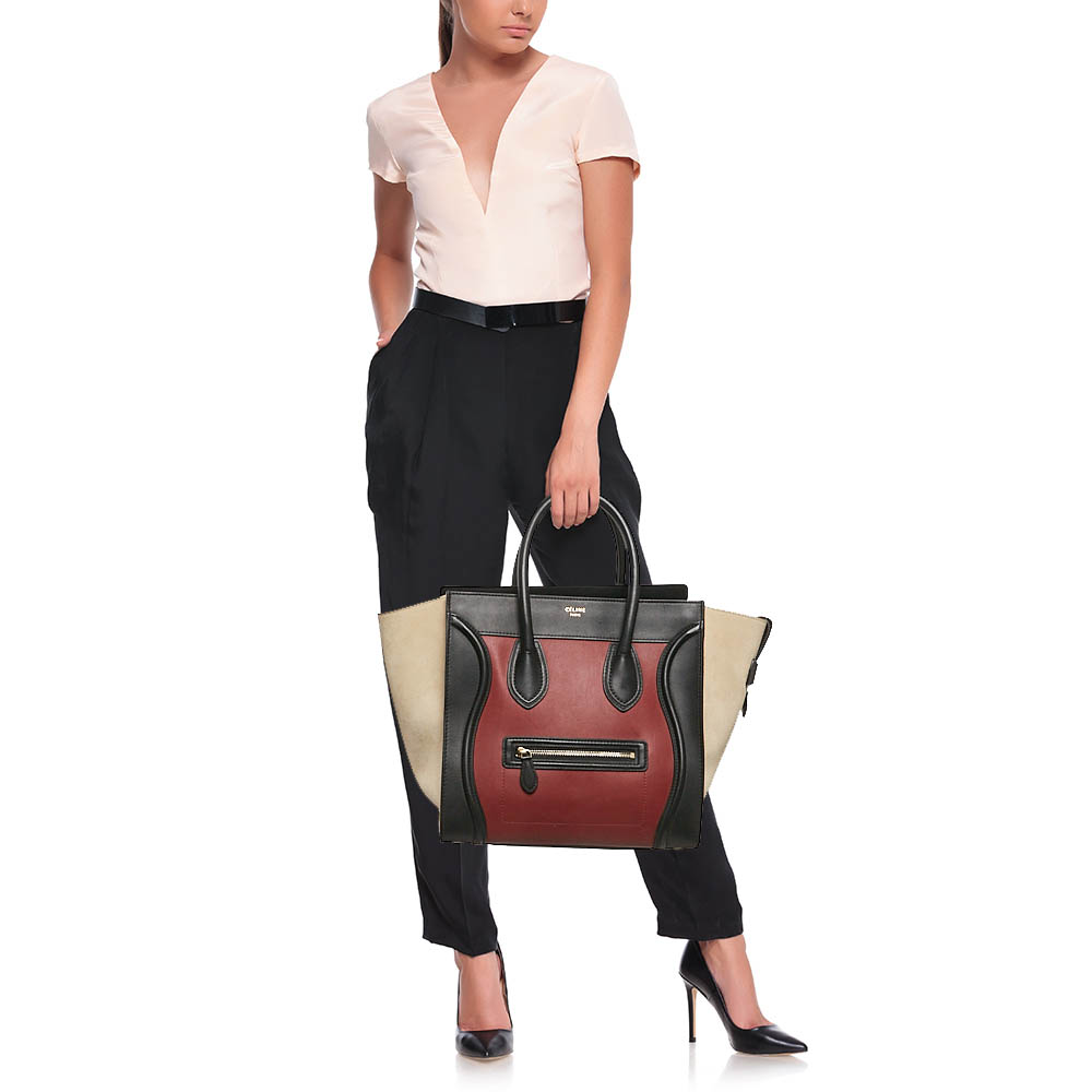 Celine Tricolor Leather and Suede Mini Luggage Tote 