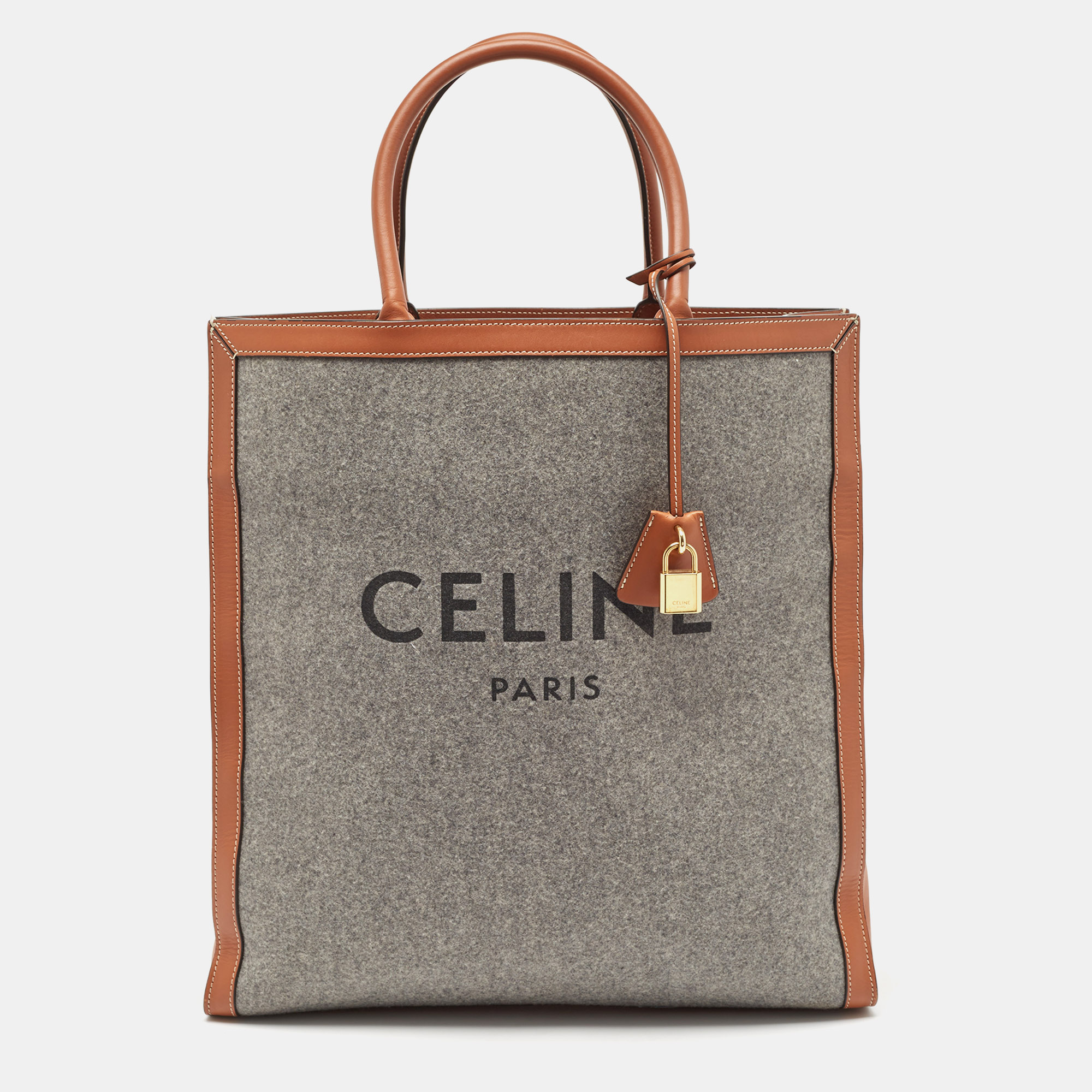 

Celine Grey/Brown Wool and Leather Large Vertical Cabas Tote