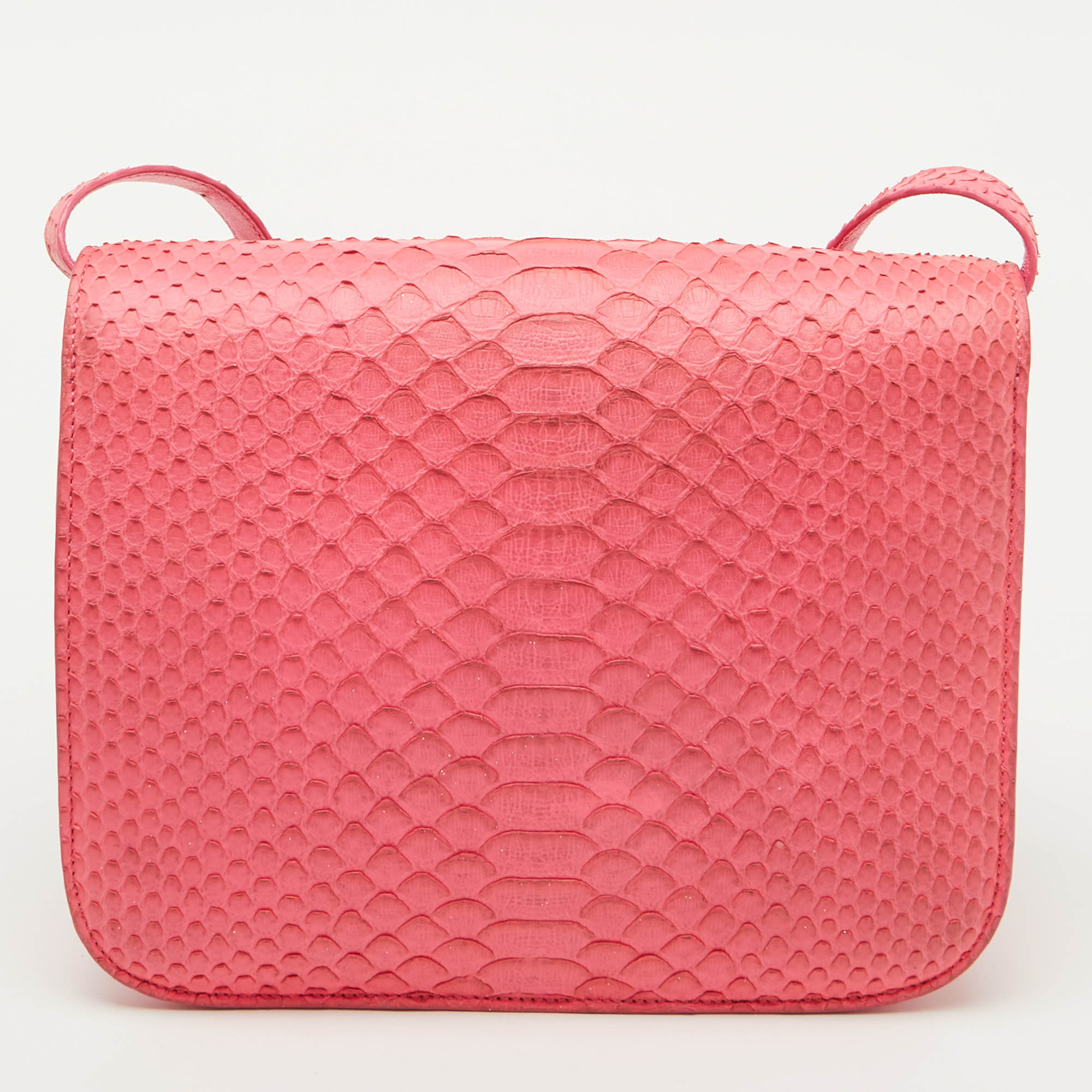 Celine Neon Pink Python Classic Box Flap Crossbody Bag 