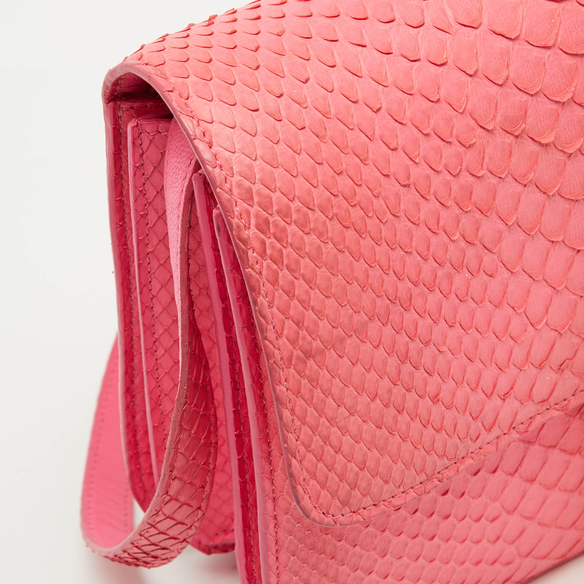 Celine Neon Pink Python Classic Box Flap Crossbody Bag 