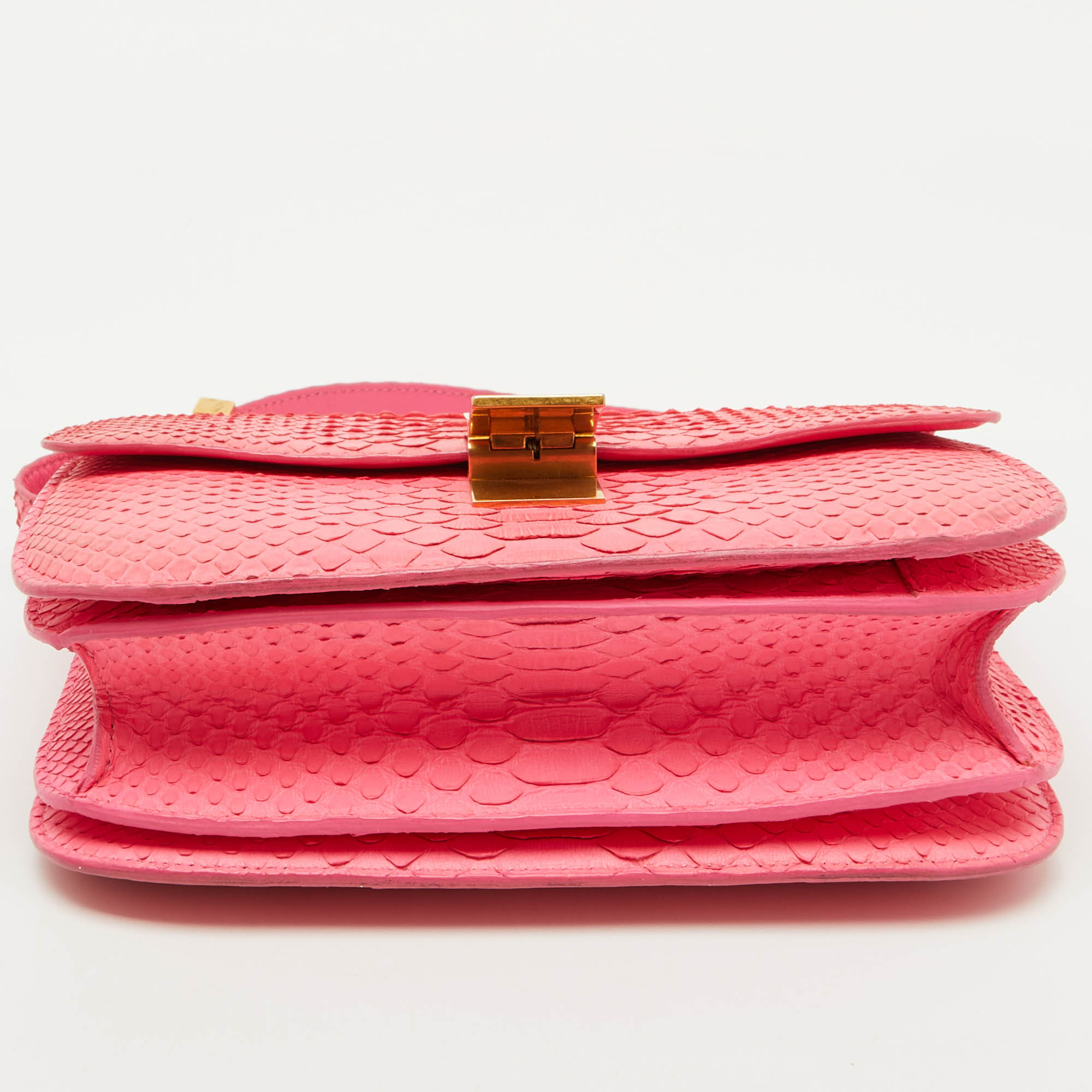 Celine Neon Pink Python Classic Box Flap Crossbody Bag 