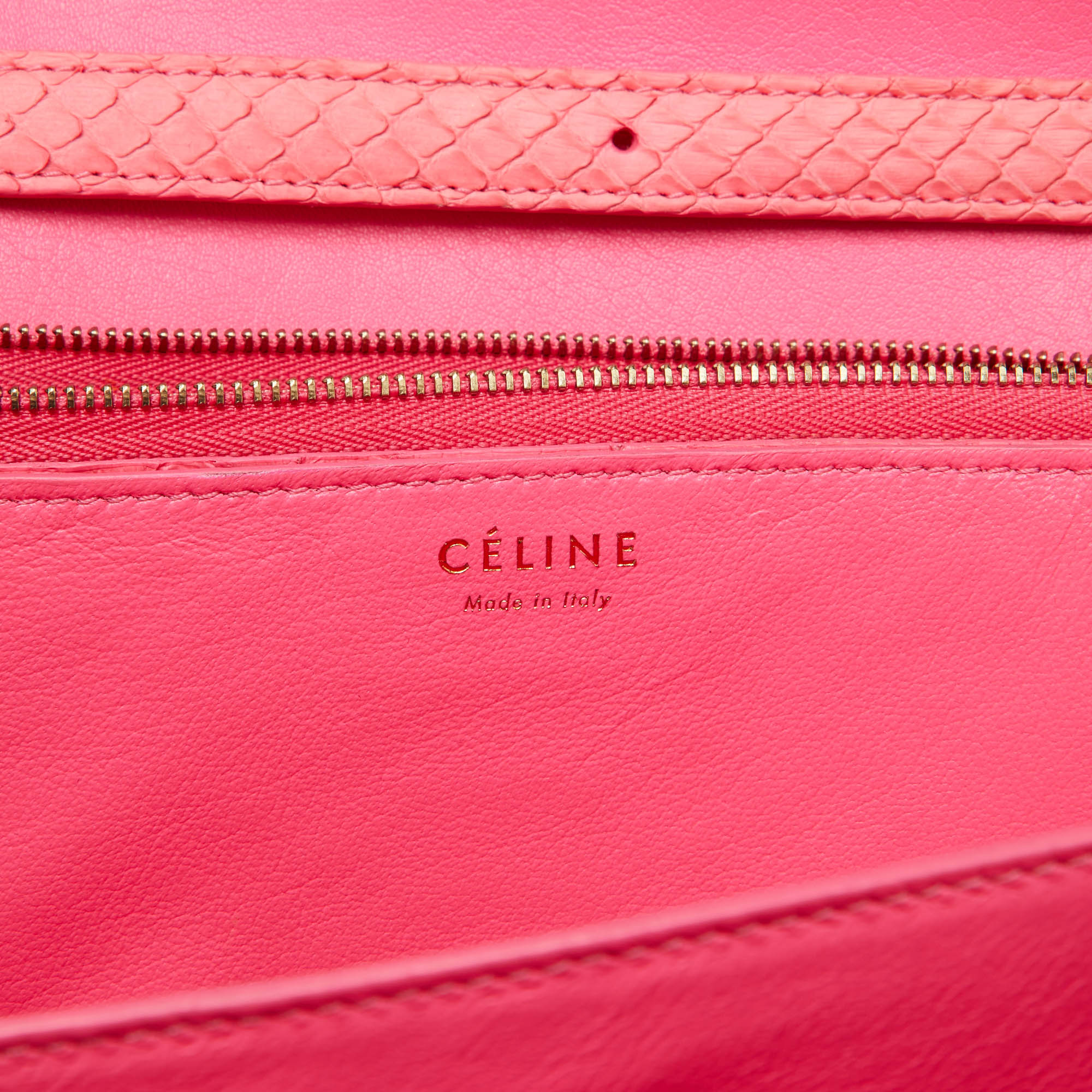 Celine Neon Pink Python Classic Box Flap Crossbody Bag 
