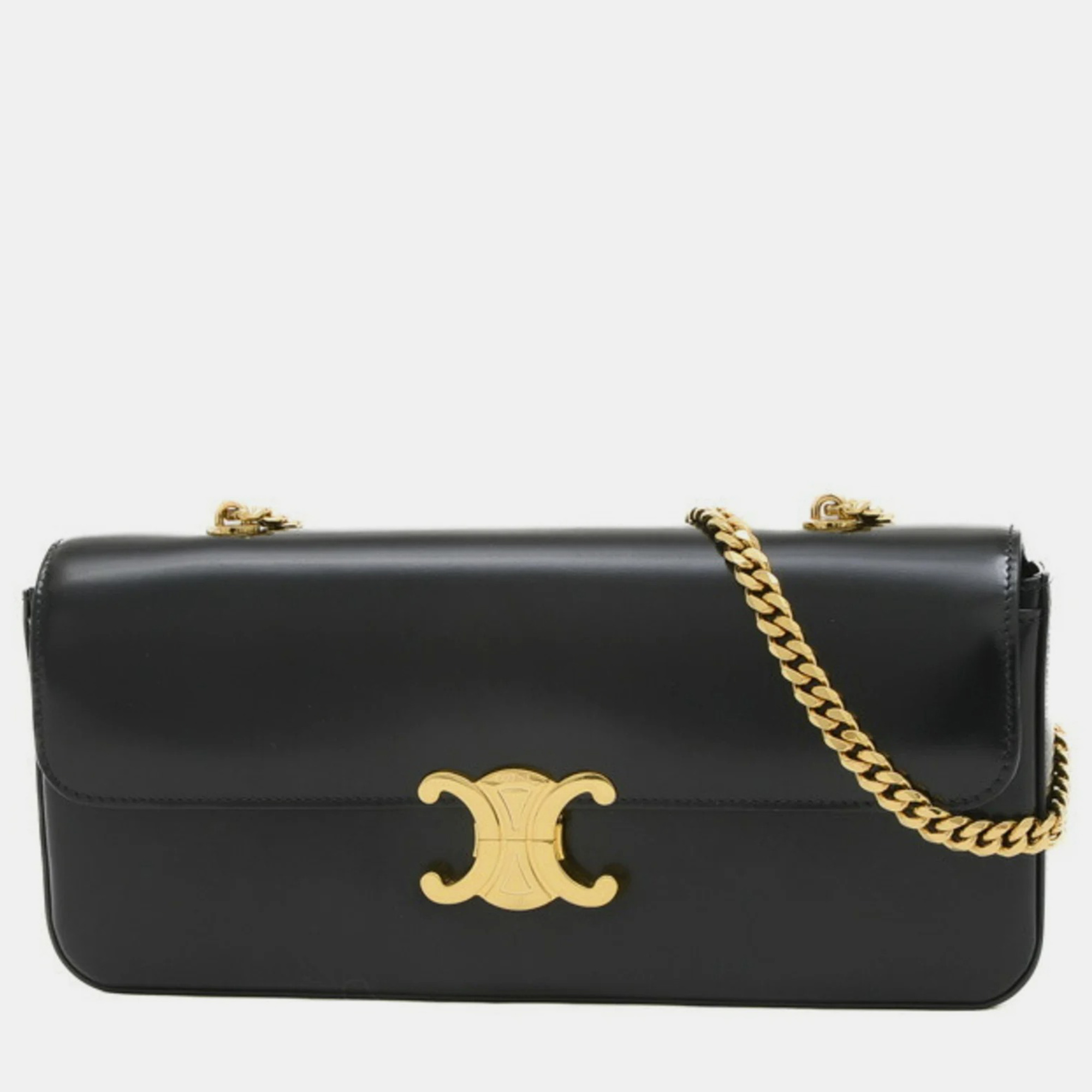 

Celine Triomphe Chain In Shiny Calfskin Shoulder Bag, Black