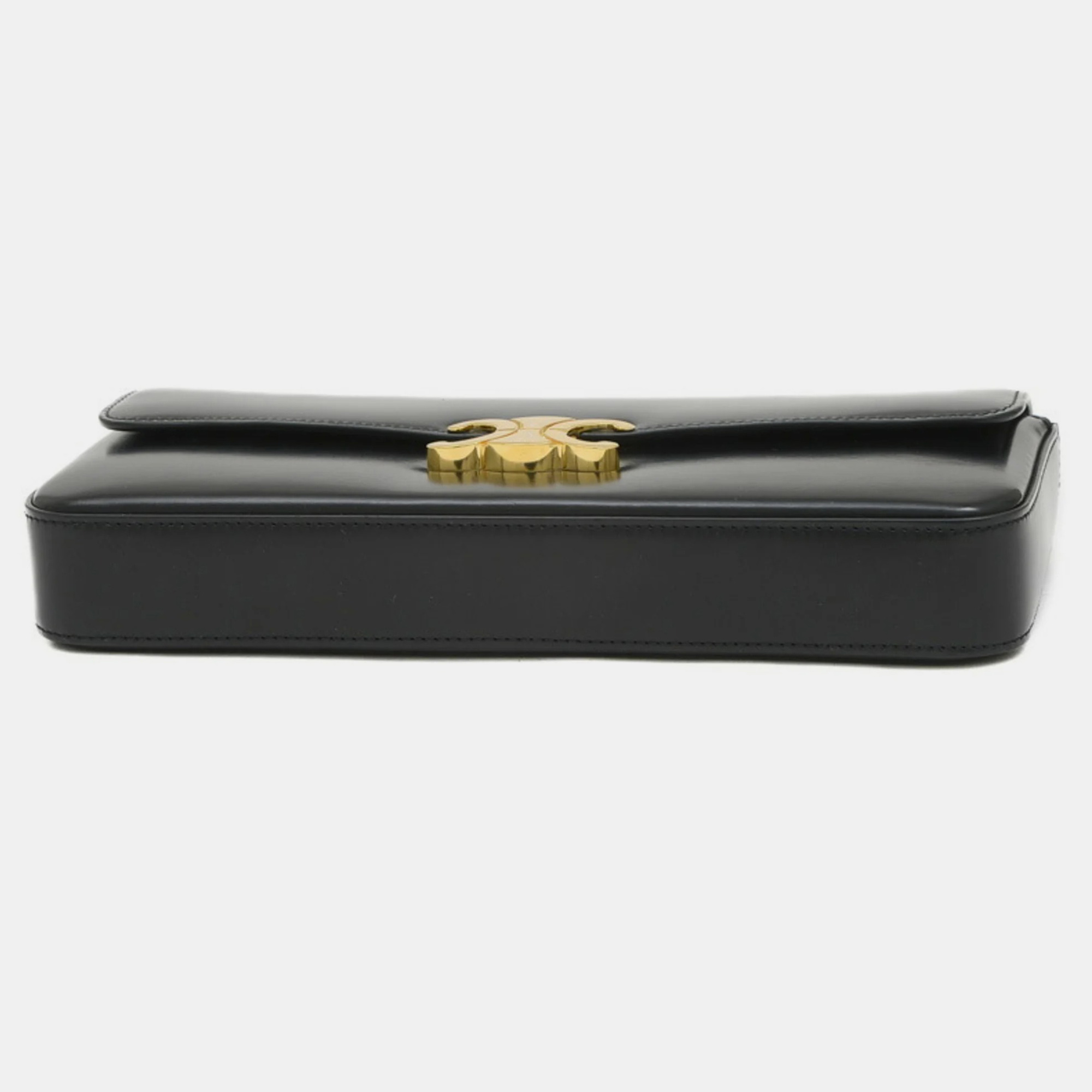 Celine Black Leather Triomphe Chain Shoulder Bag 