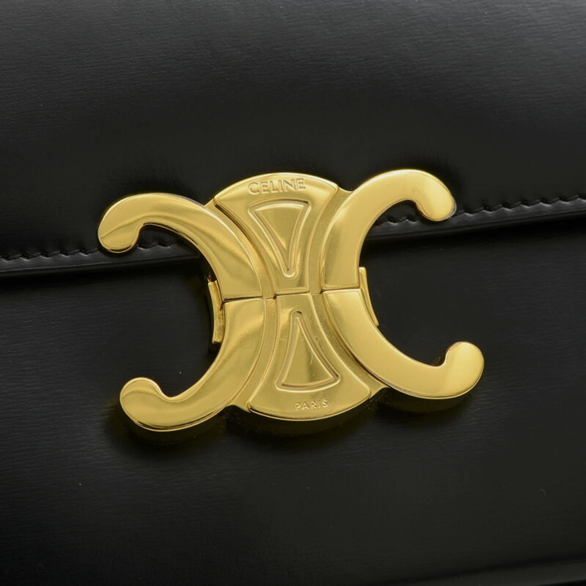 Celine Black Leather Triomphe Chain Shoulder Bag 