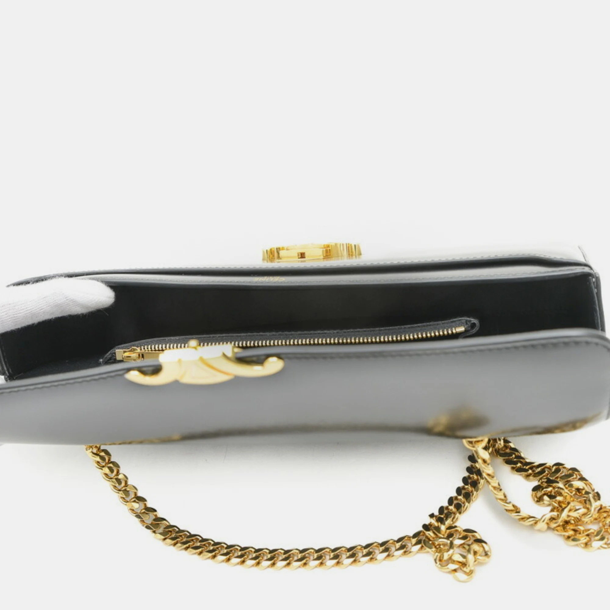 Celine Black Leather Triomphe Chain Shoulder Bag 