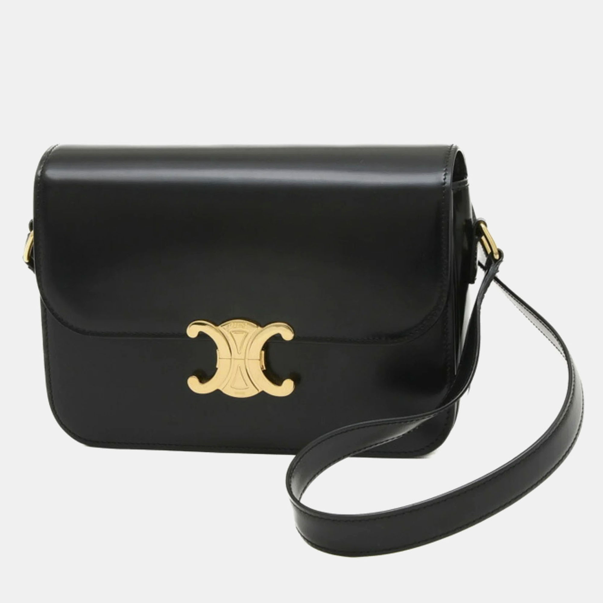 

Celine Black Leather Classic Triomphe Shoulder Bag