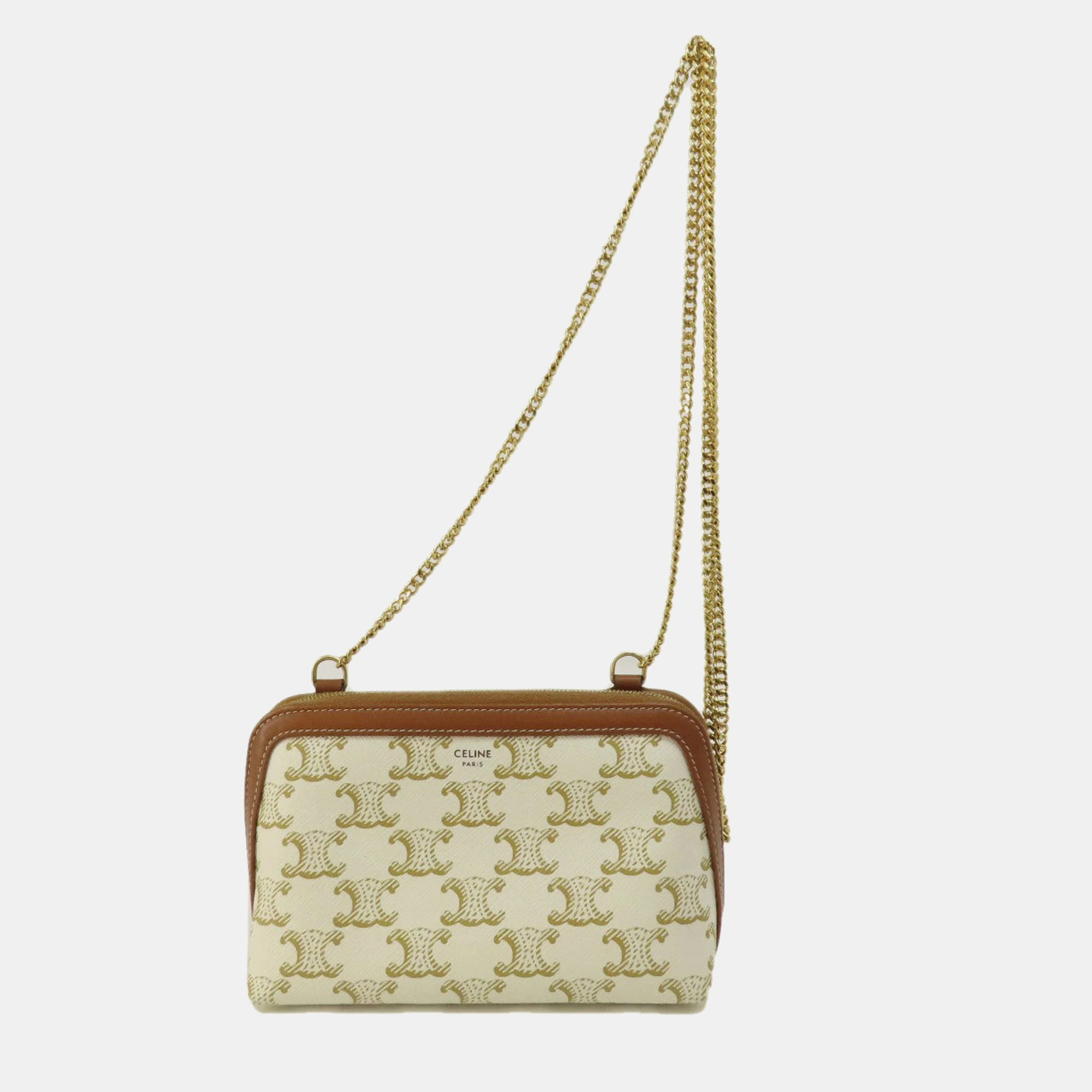 

Celine Brown/White Coated Canvas Triomphe Chain Shoulder Bag