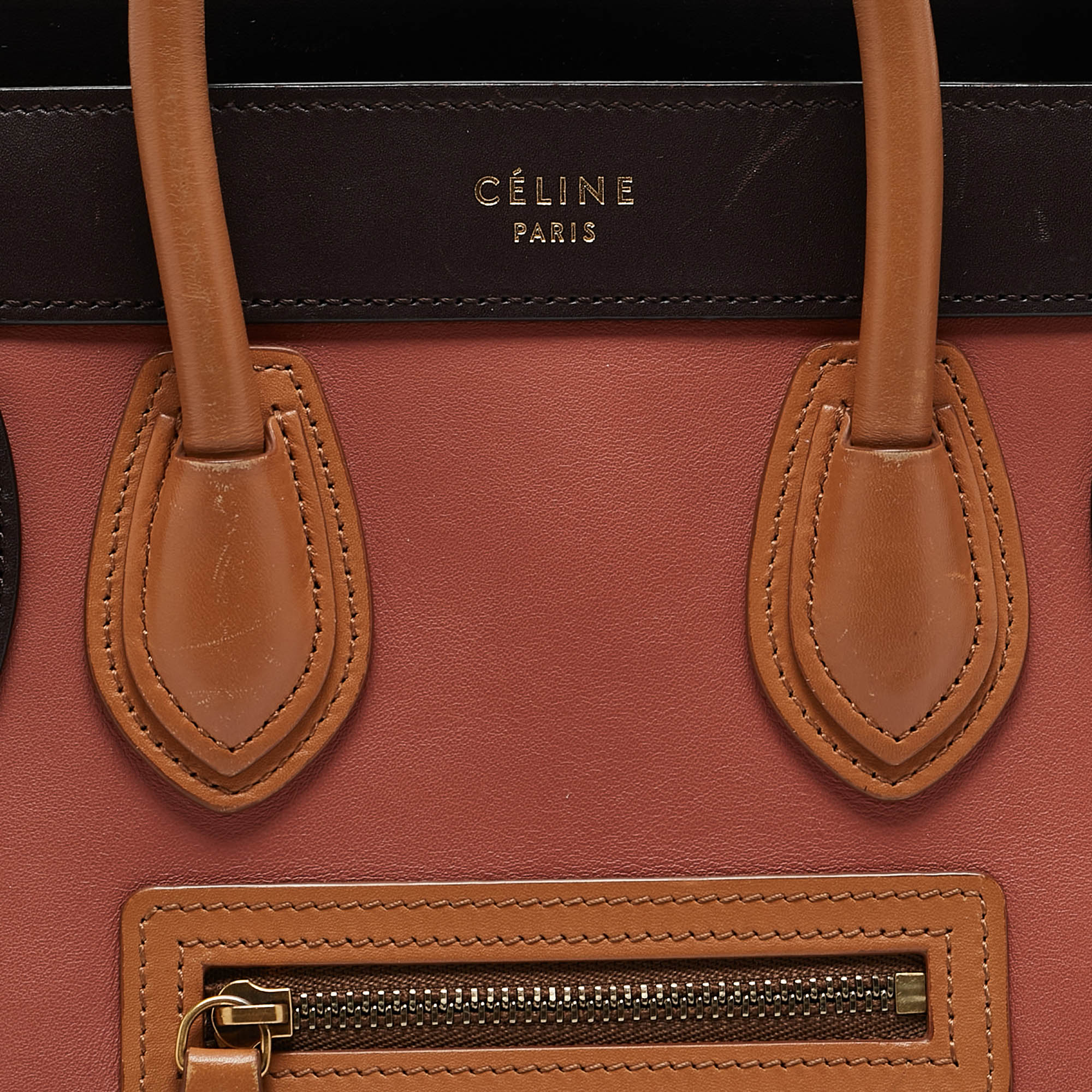 Celine Tricolor Leather Nano Luggage Tote 