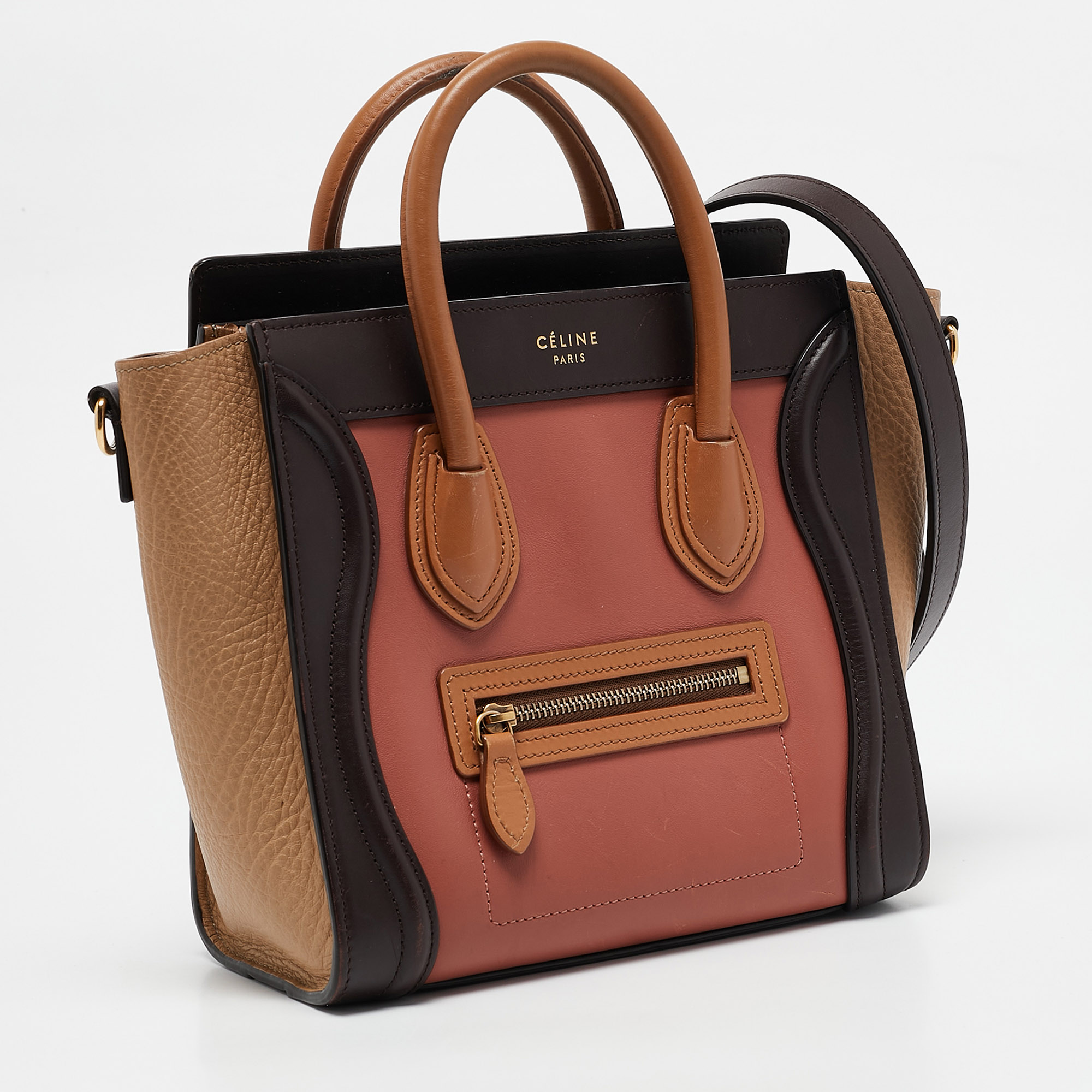 Celine Tricolor Leather Nano Luggage Tote 