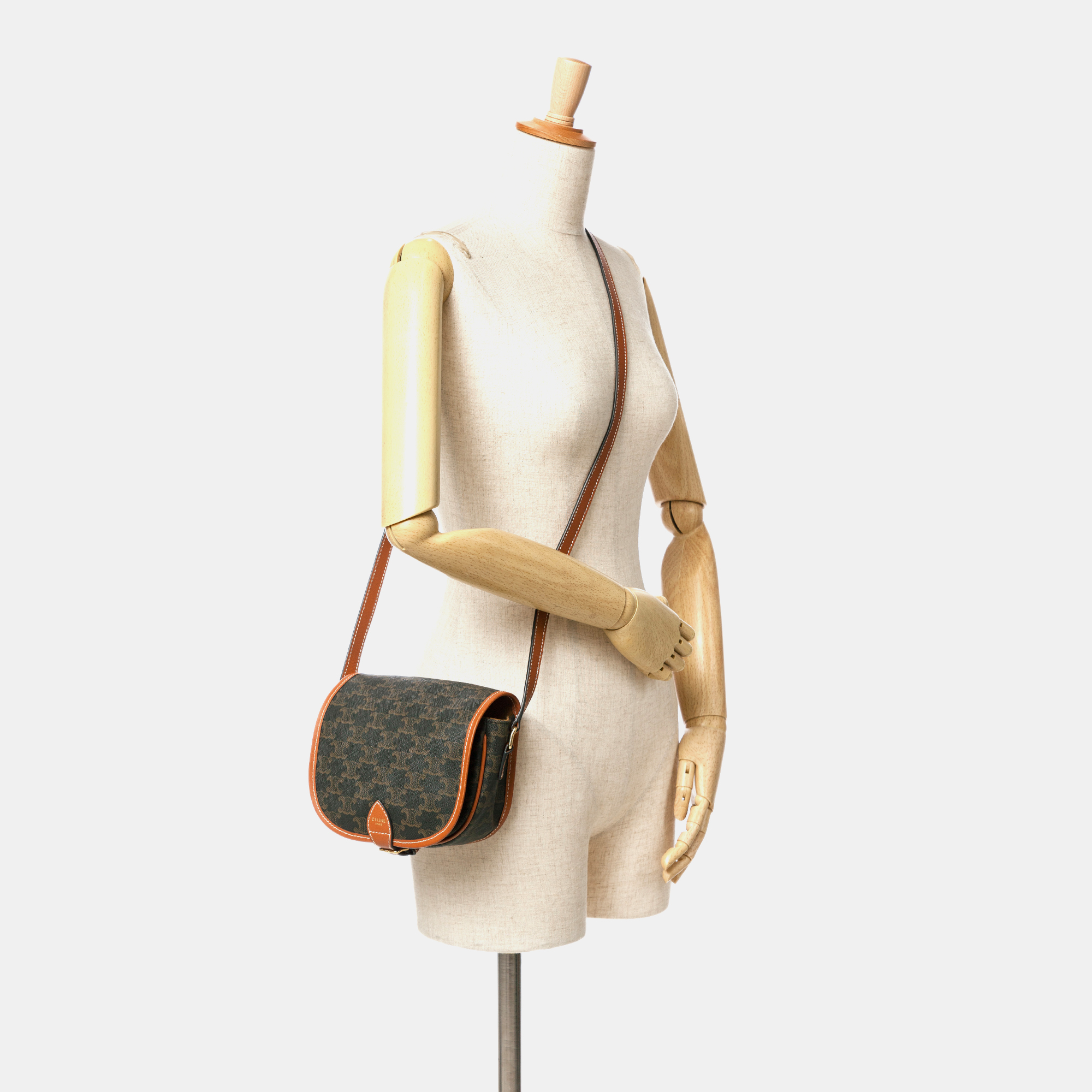 Celine Brown Medium Triomphe Coated Canvas Folco Crossbody Bag 