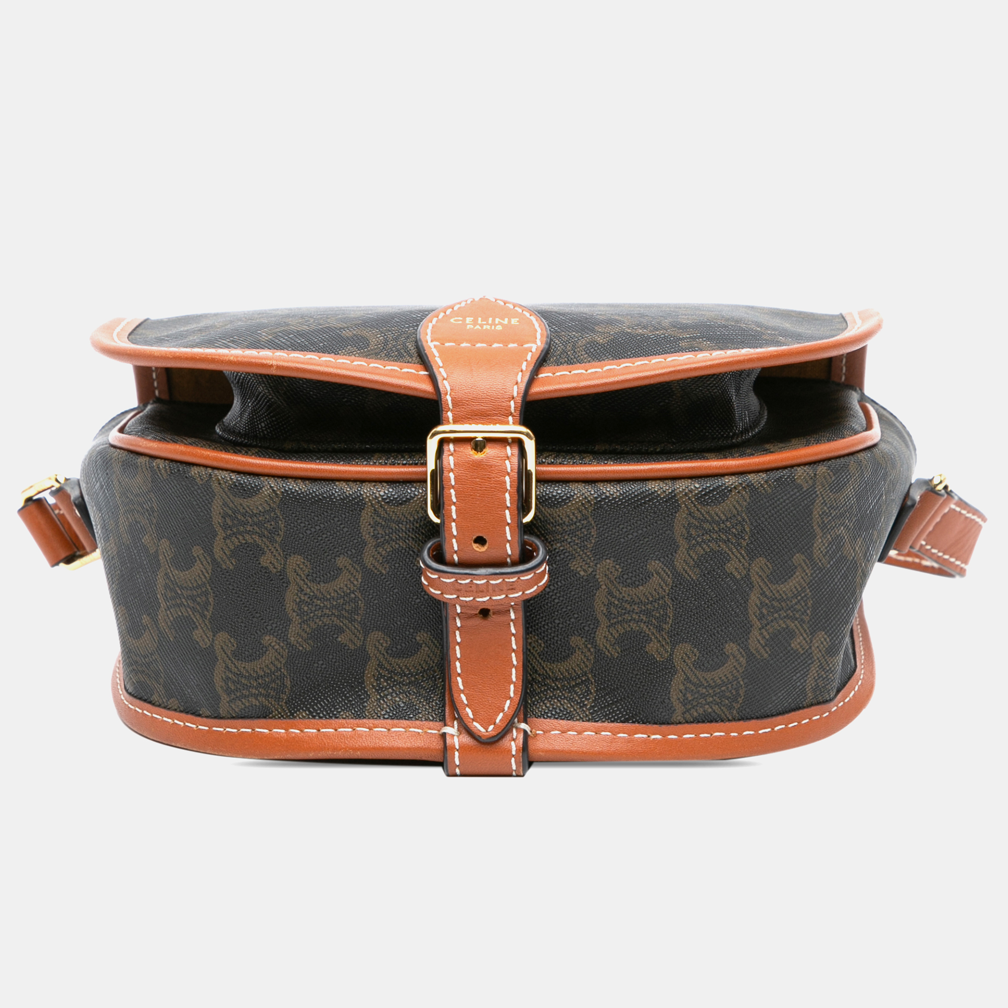 Celine Brown Medium Triomphe Coated Canvas Folco Crossbody Bag 