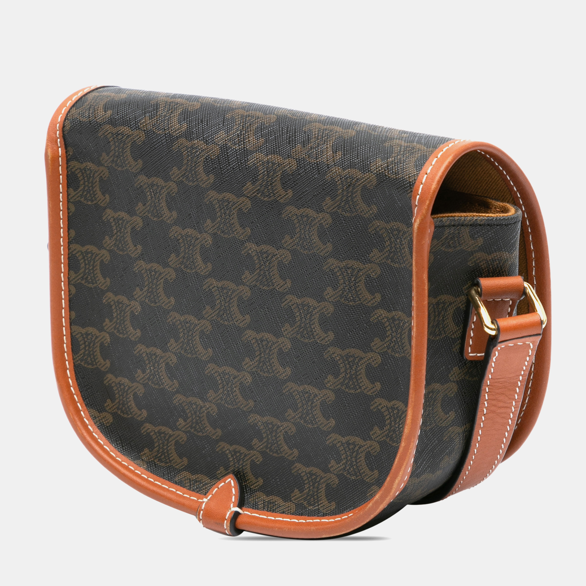 Celine Brown Medium Triomphe Coated Canvas Folco Crossbody Bag 