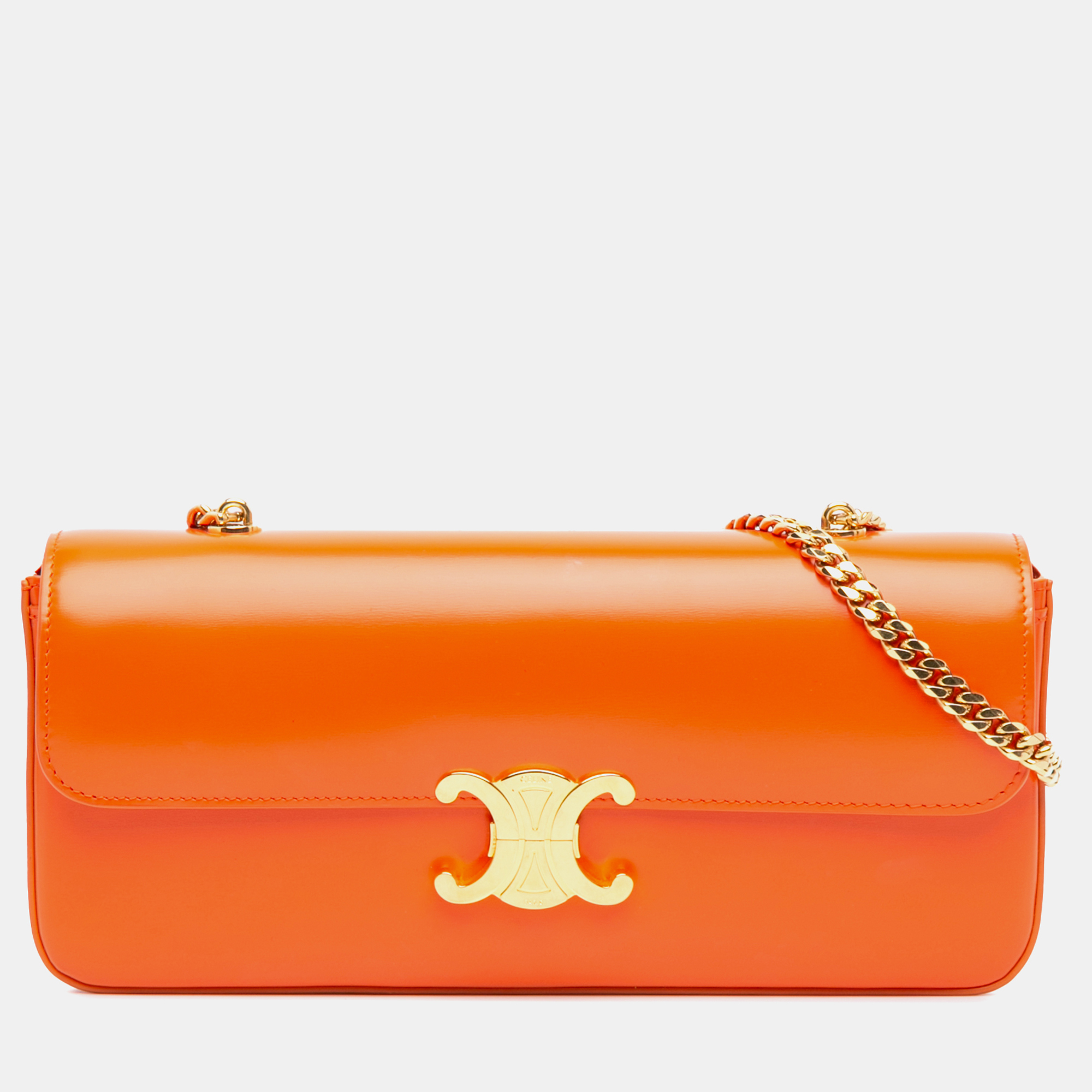 

Celine Orange Triomphe Calfskin Cuir Chain Shoulder Bag