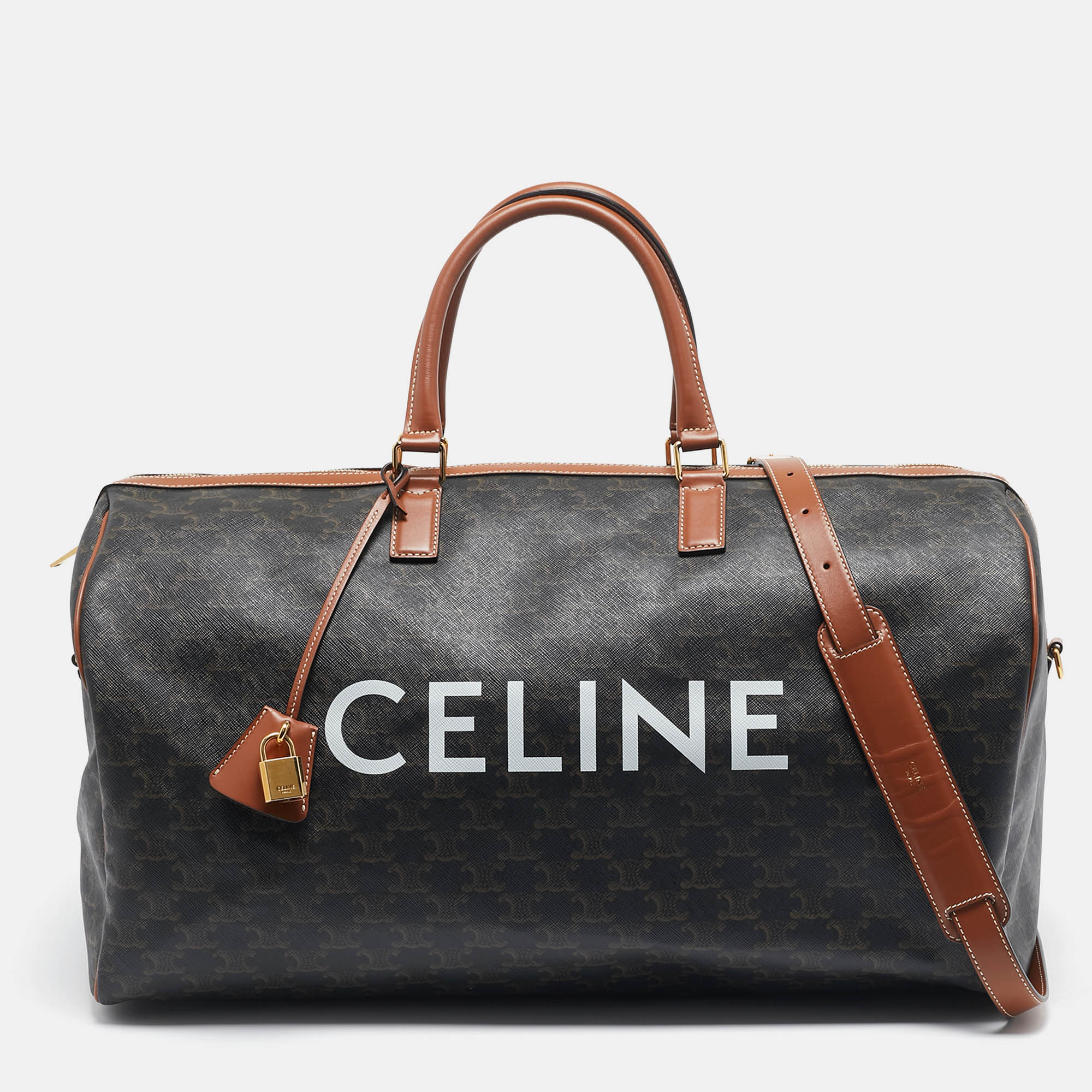 

Celine Brown Triomphe Coated Canvas  Voyage Duffle Bag