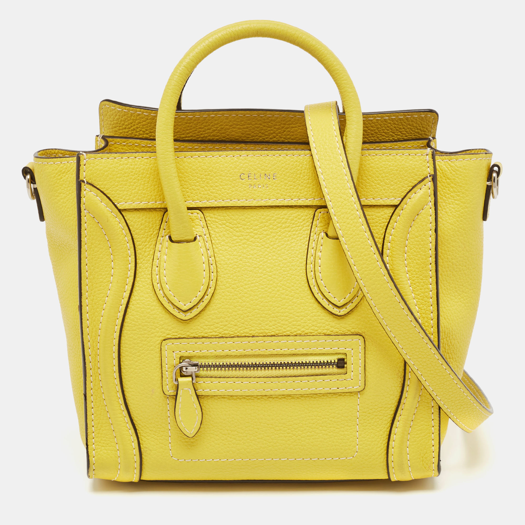 

Celine Yellow Leather Nano Luggage Tote